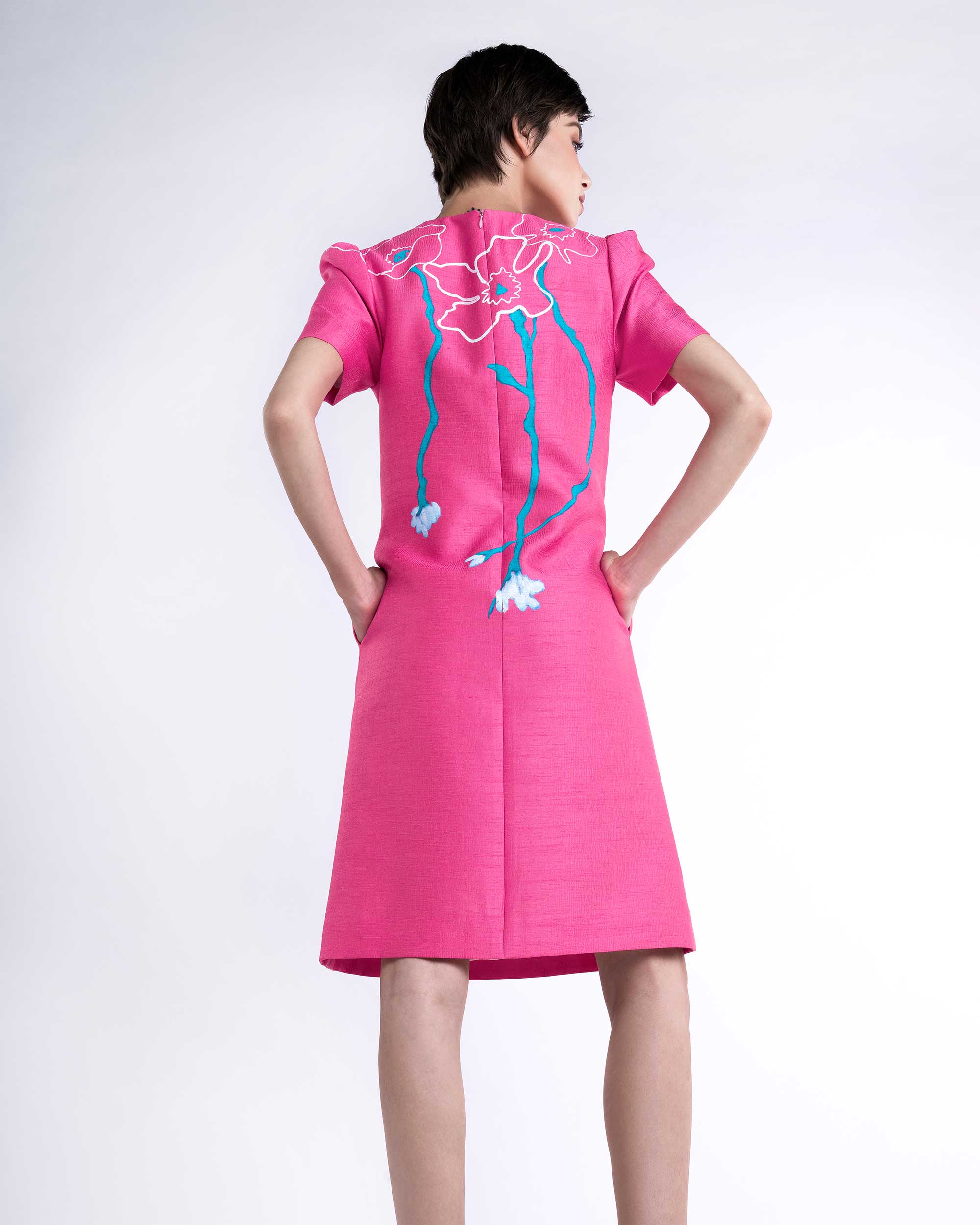 Inside Flowers - Tucked Sleeves Thulian Pink Mini Dress Inside Flowers - Tucked Sleeves Thulian Pink Mini Dress
