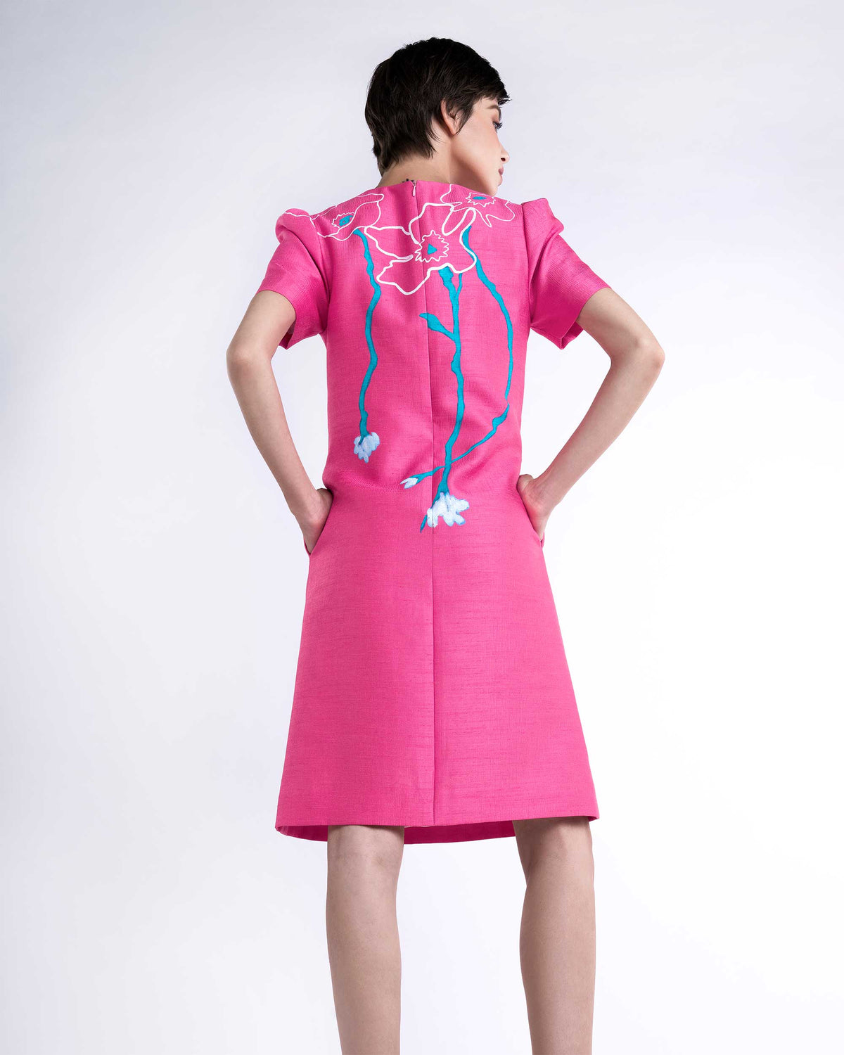 Inside Flowers - Tucked Sleeves Thulian Pink Mini Dress