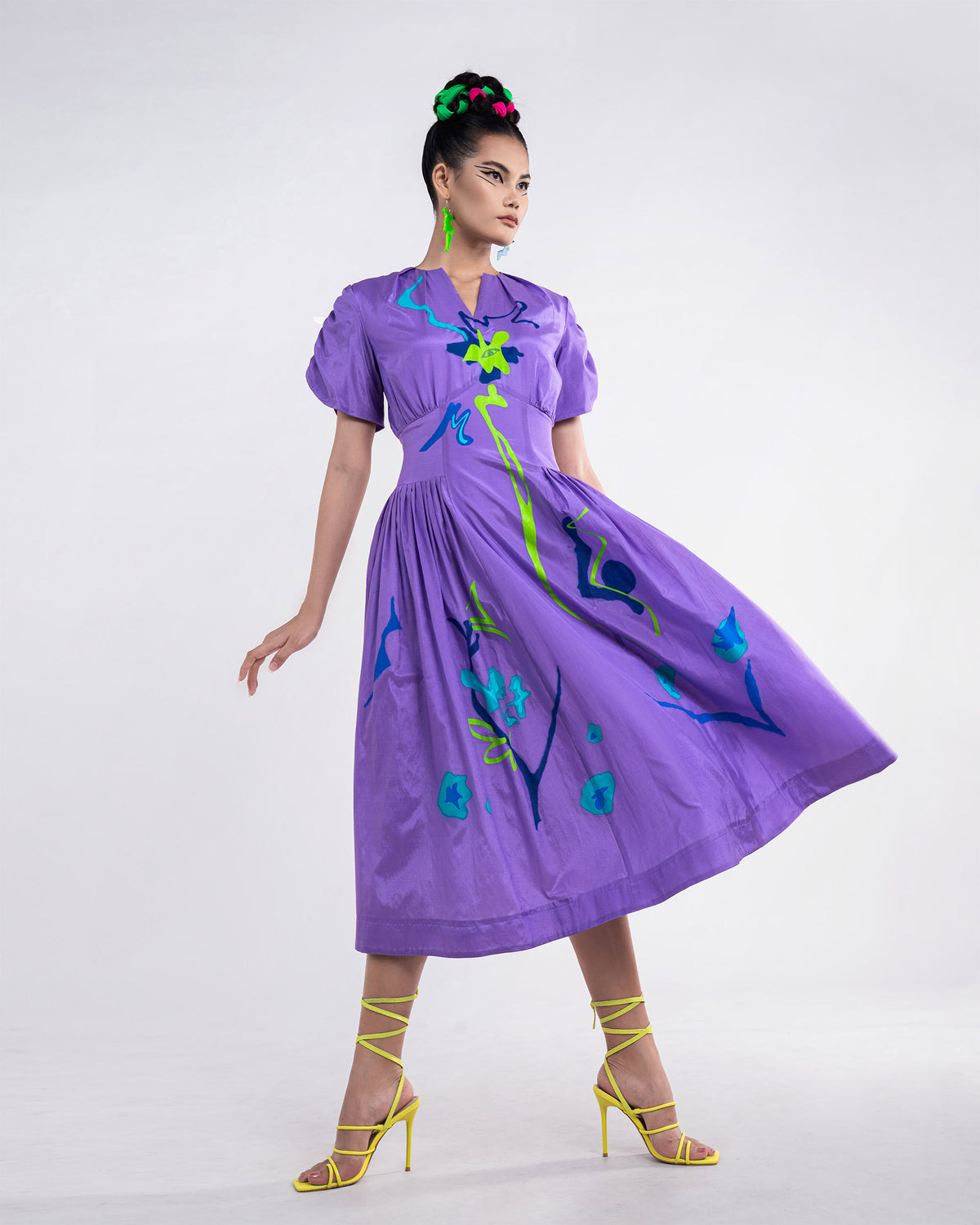 In The Wind - Pleated Drop Waist Lavender Midi Dress