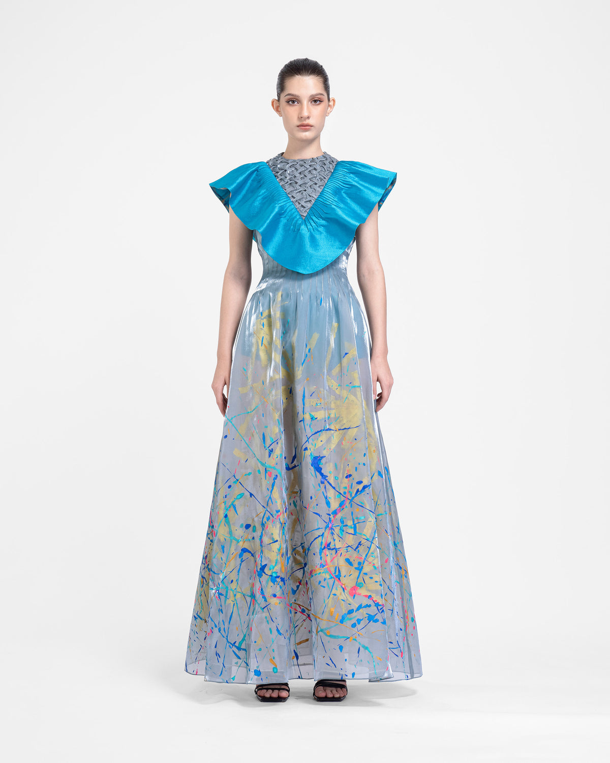 Aquamarine - Ruffled Smocking Details Gown Dress