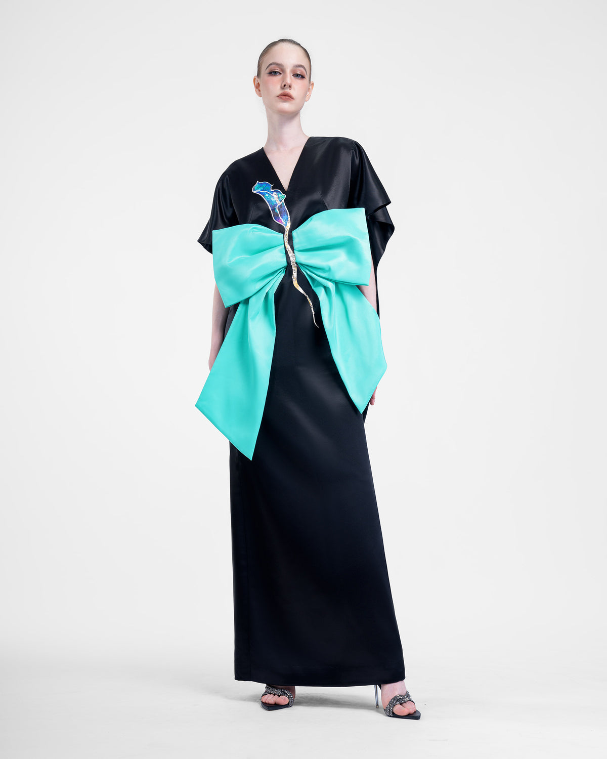 Calla Lily - Cape Sleeves Black Evening Dress