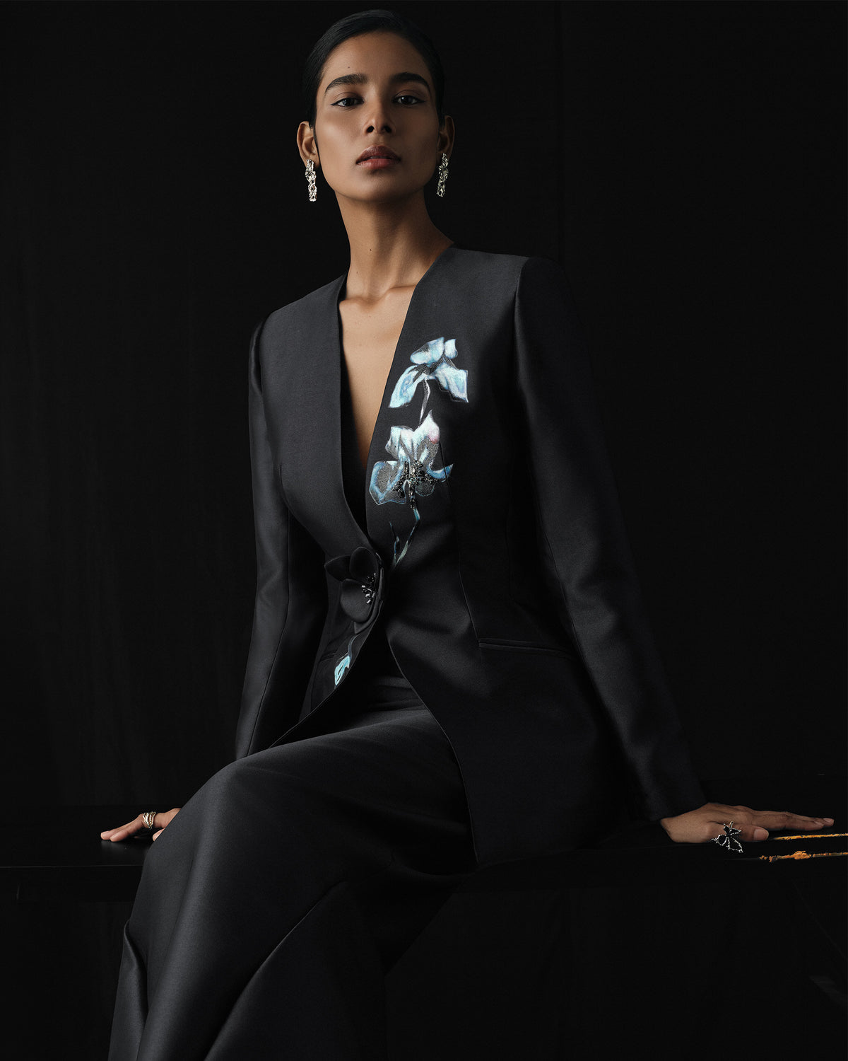 Stillness Bloom - Charcoal Black Sculpted Jacket