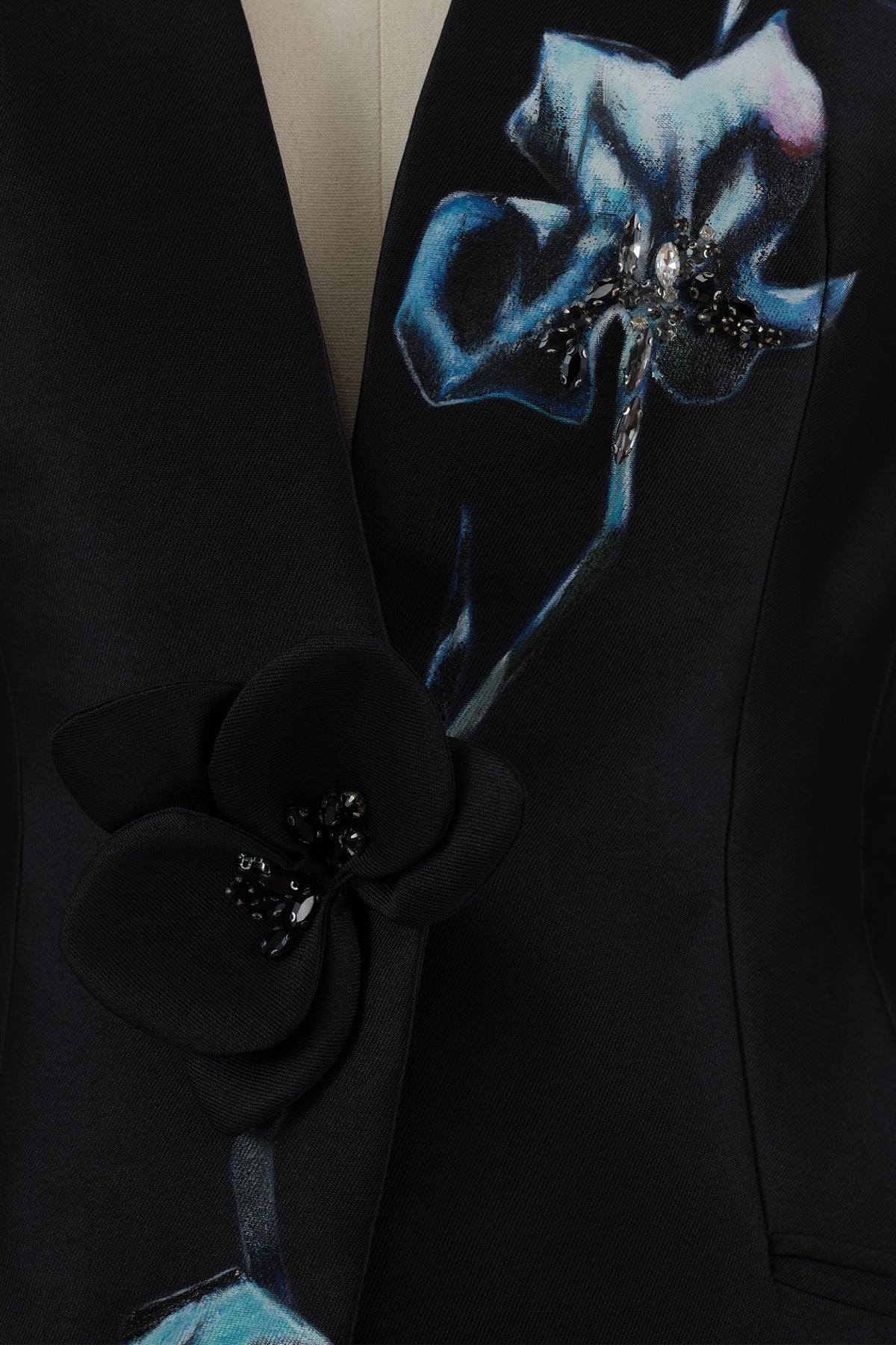 Stillness Bloom - Charcoal Black Sculpted Jacket