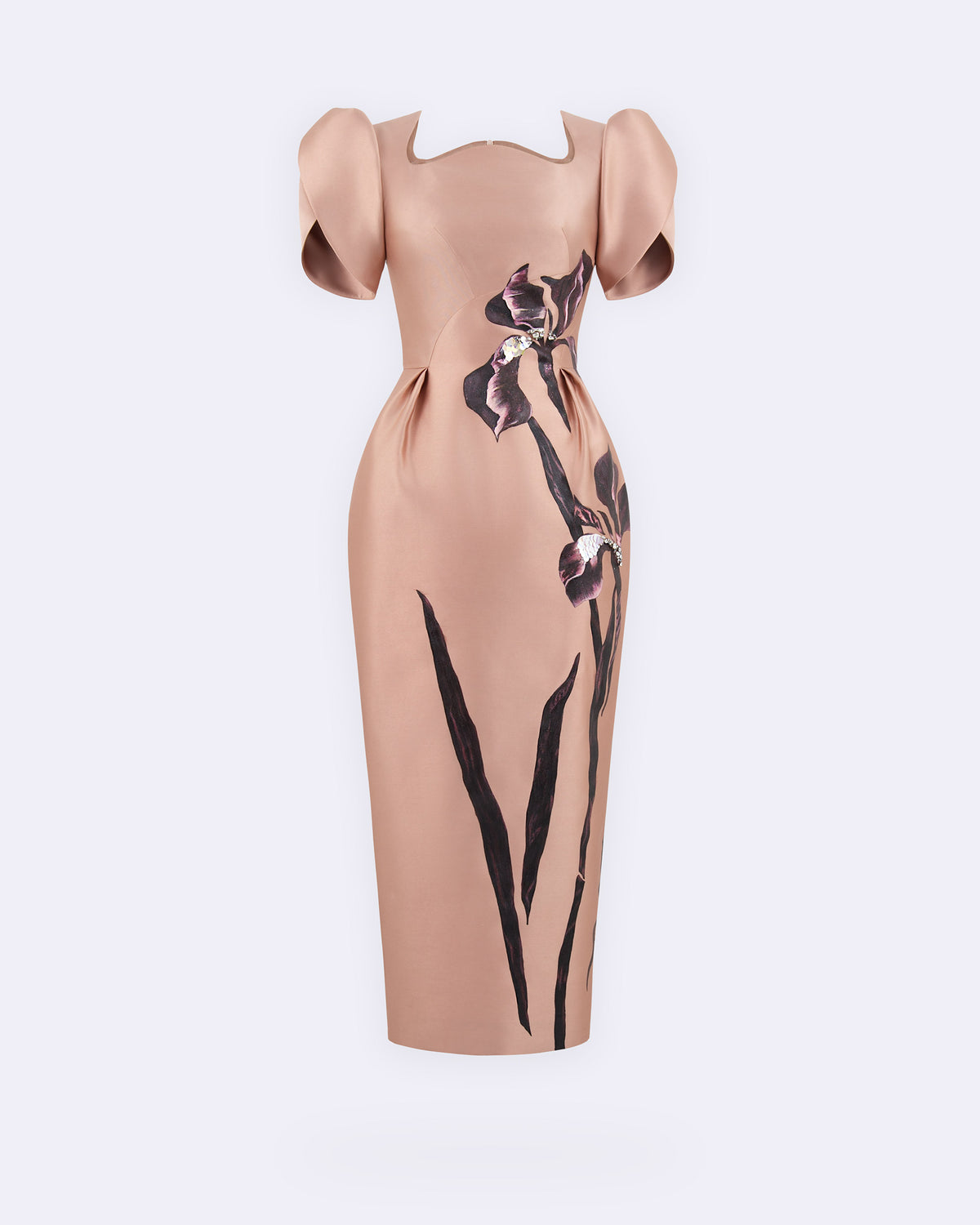Breath of Meadow – Petal Sleeve Fawn Beige Pegged Midi Dress