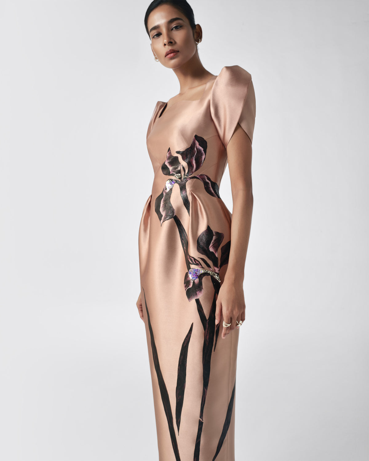 Breath of Meadow – Petal Sleeve Fawn Beige Pegged Midi Dress