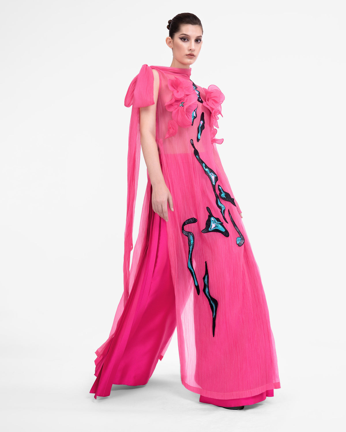 Pleated Panel Wide-leg Pink Trousers