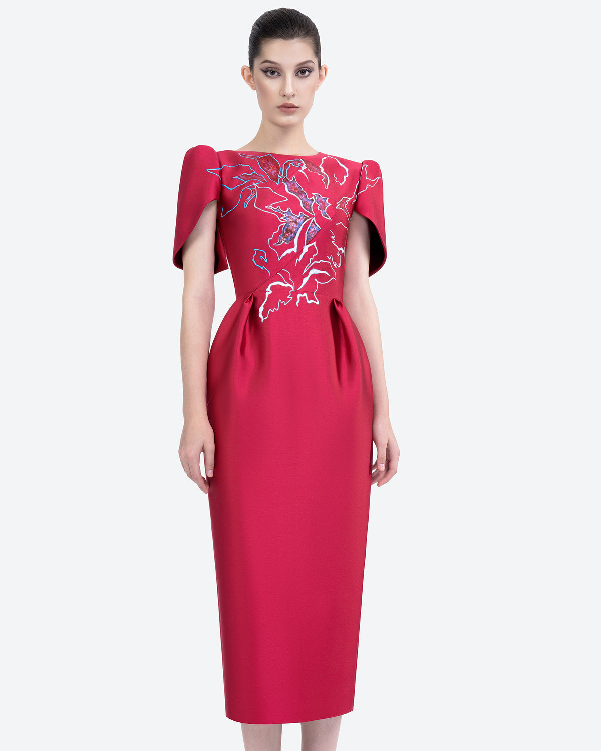 Đỗ Quyên Nở Rộ - Đầm Midi Đỏ Carmine Tay Cape