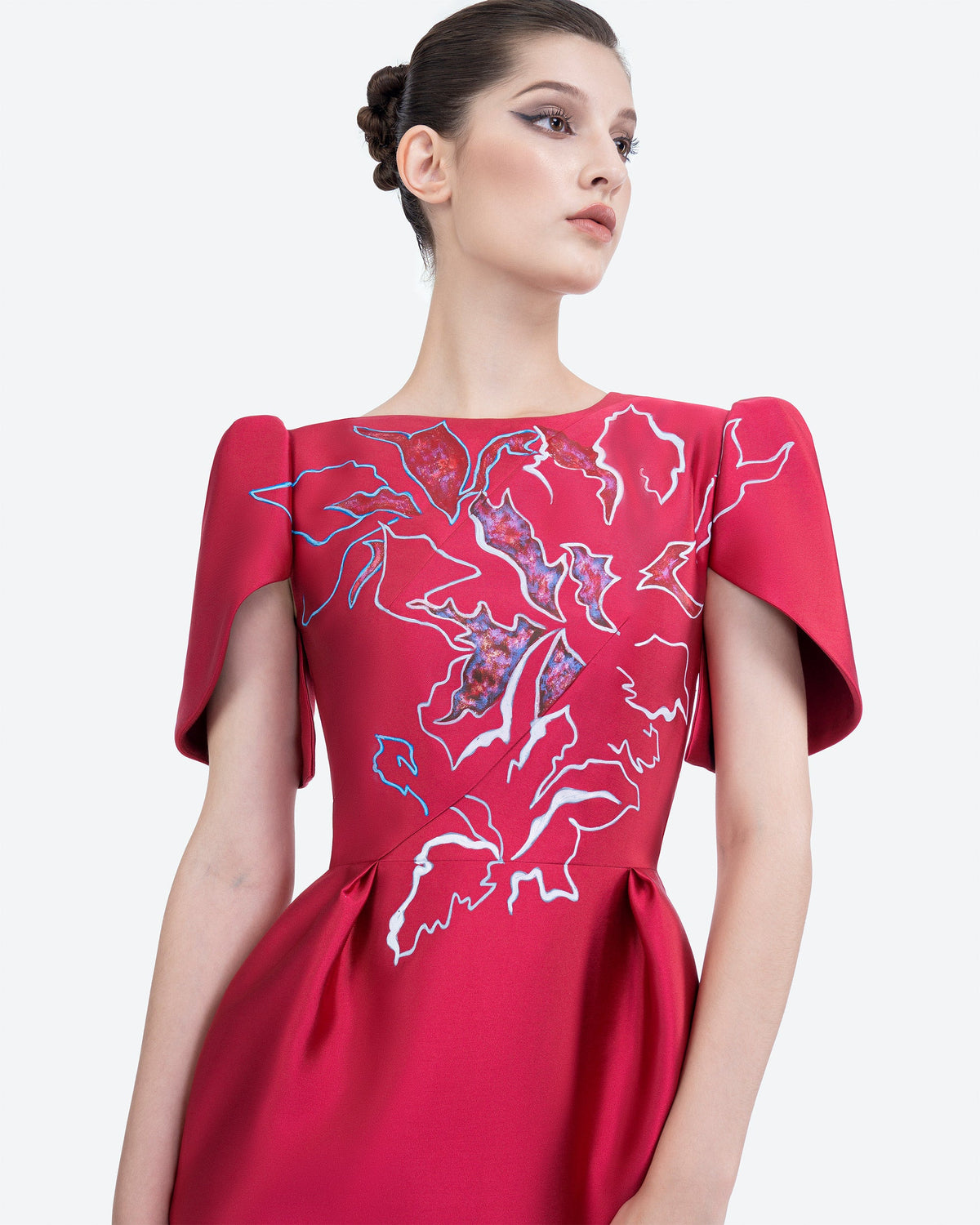 Azalea Bloom - Carmine Red Cape Sleeves Midi Dress