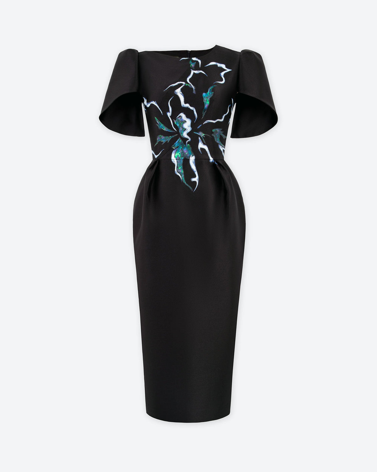 Luminous Secret - Cape Sleeve Black Midi Dress