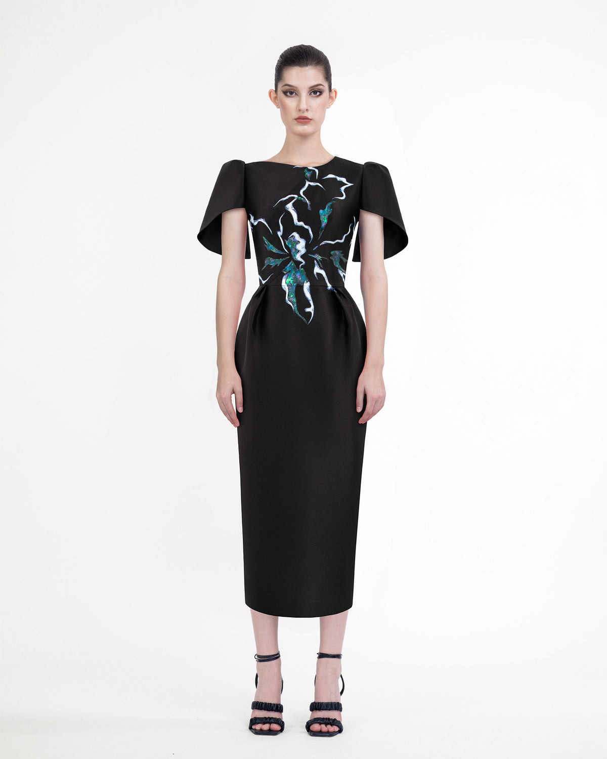 Rebirth and Bloom - Cape Sleeve Black Midi Dress