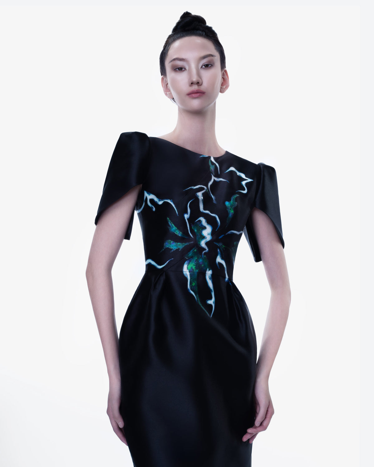 Luminous Secret - Cape Sleeve Black Midi Dress