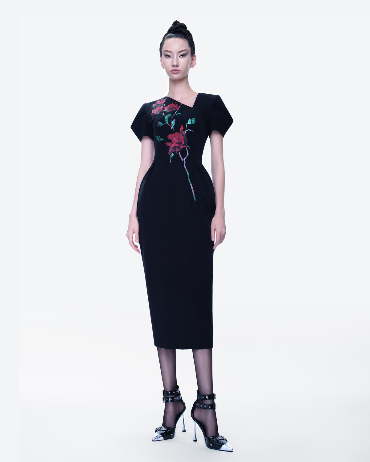 Blossom Noir - Asymmetrical Structured Black Pegged Dress