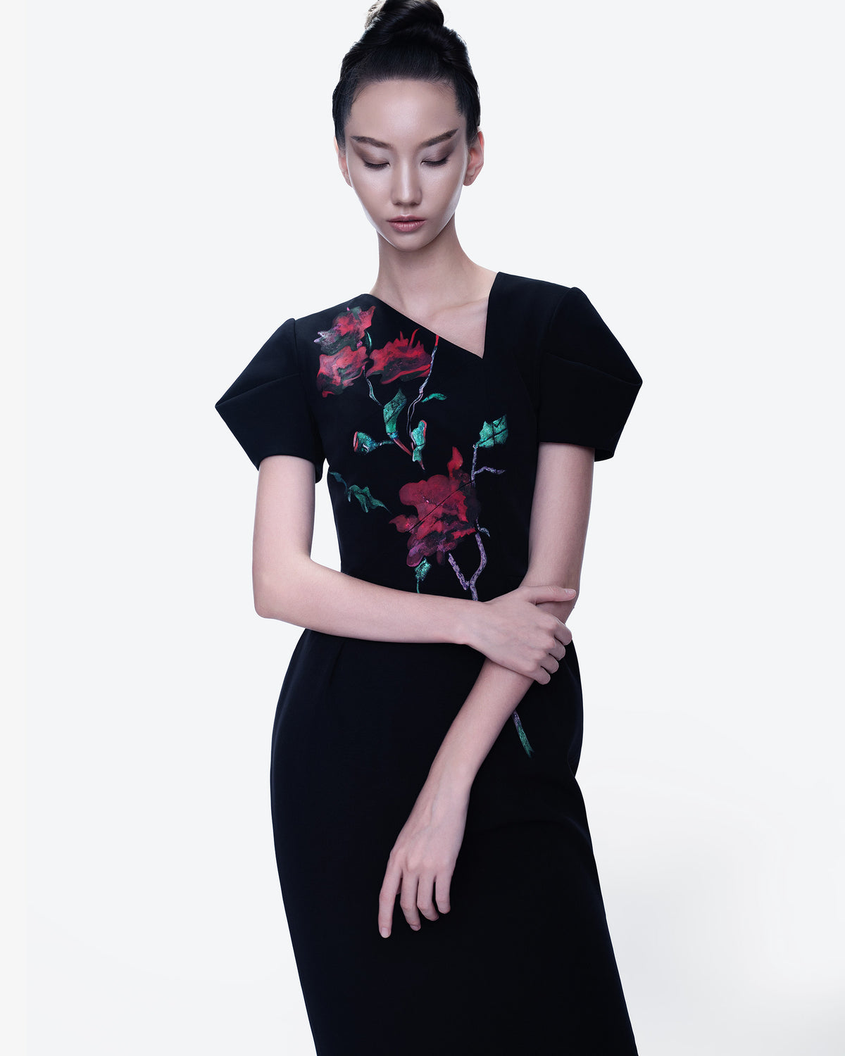 Blossom Noir - Asymmetrical Structured Black Pegged Dress