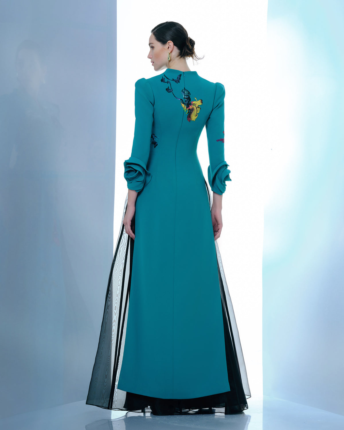 Blossom Mirage - Teal Green Contemporary AoDai