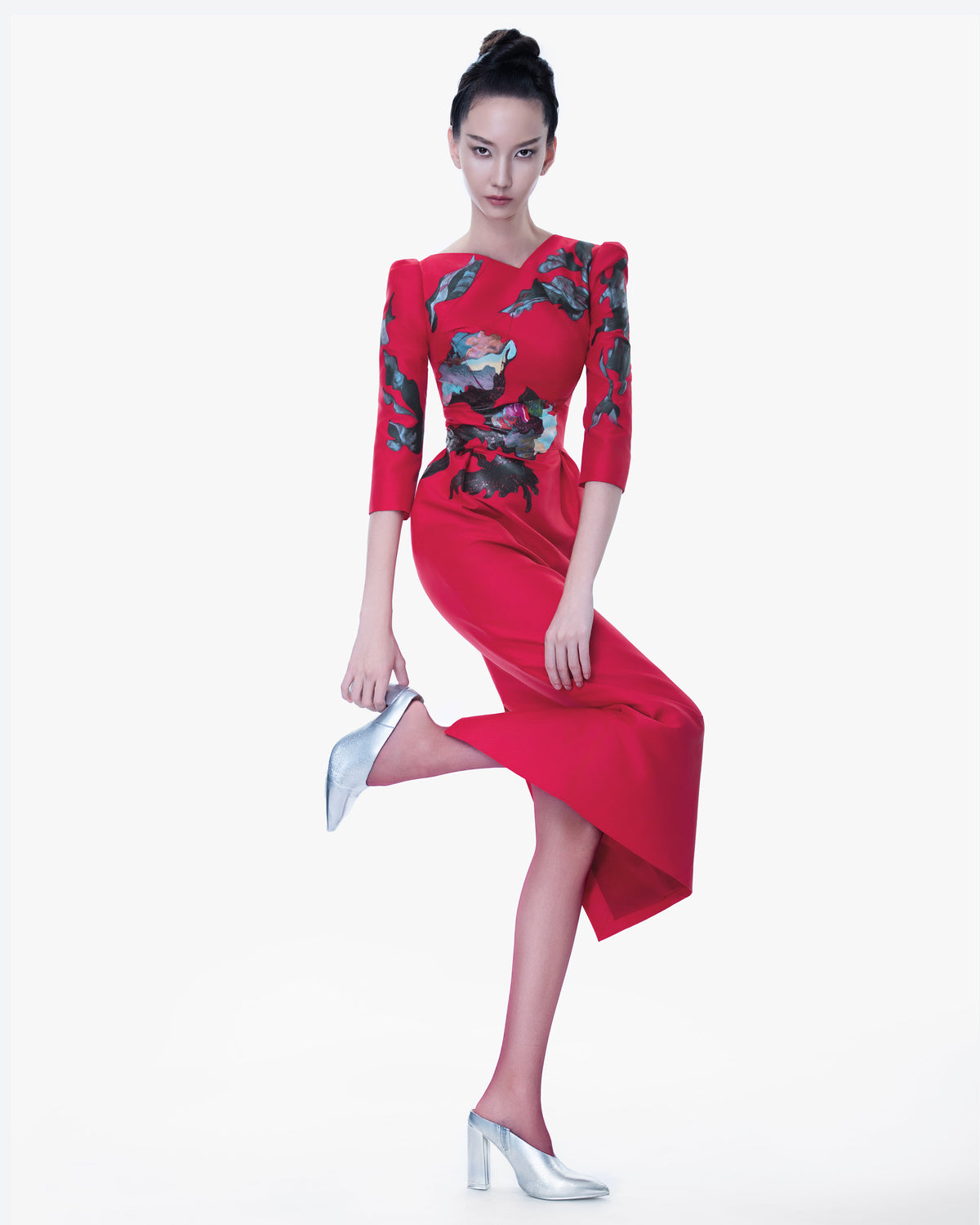 Blossom Horizon - Asymmetrical Crimson Pegged Dress