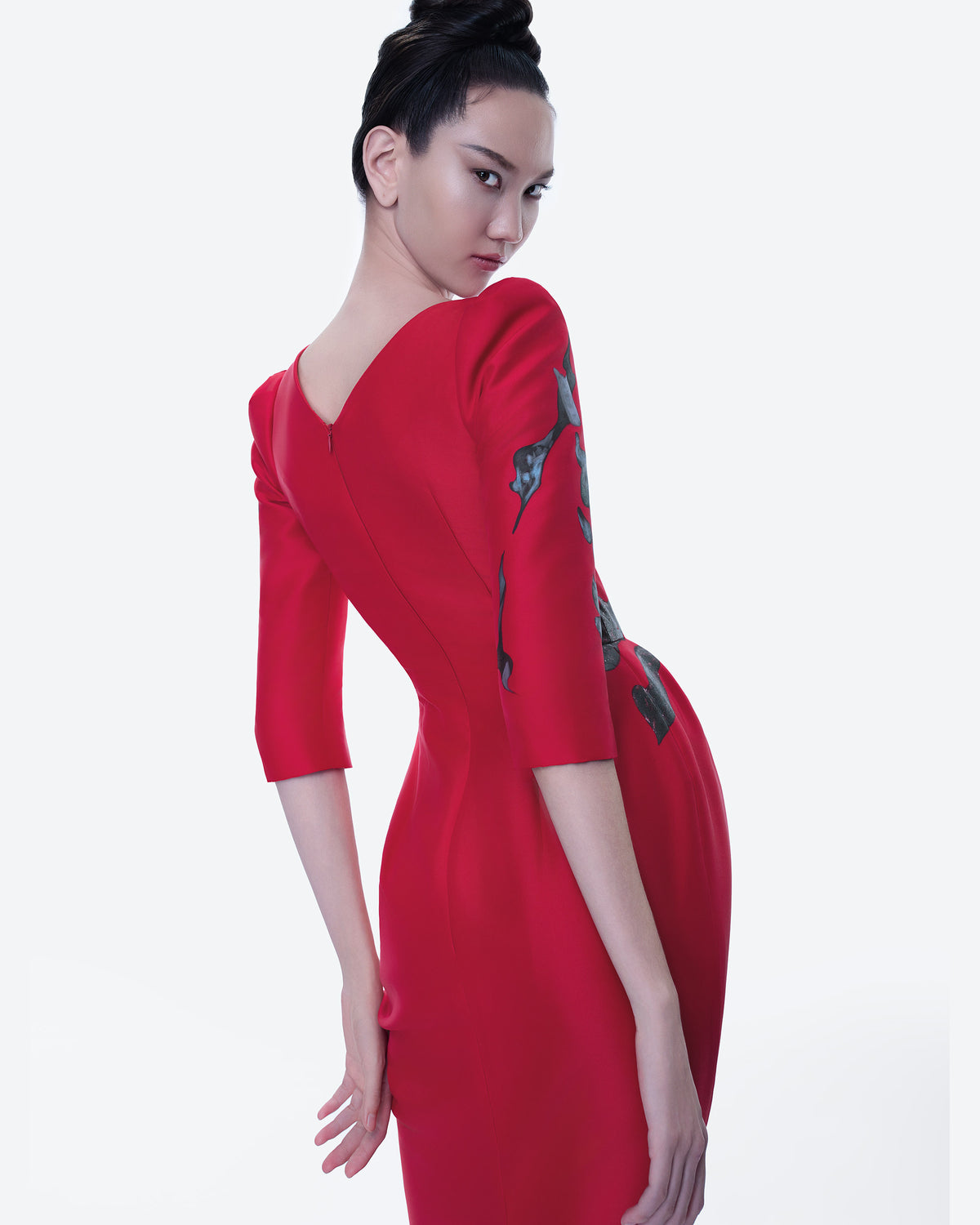 Blossom Horizon - Asymmetrical Crimson Pegged Dress