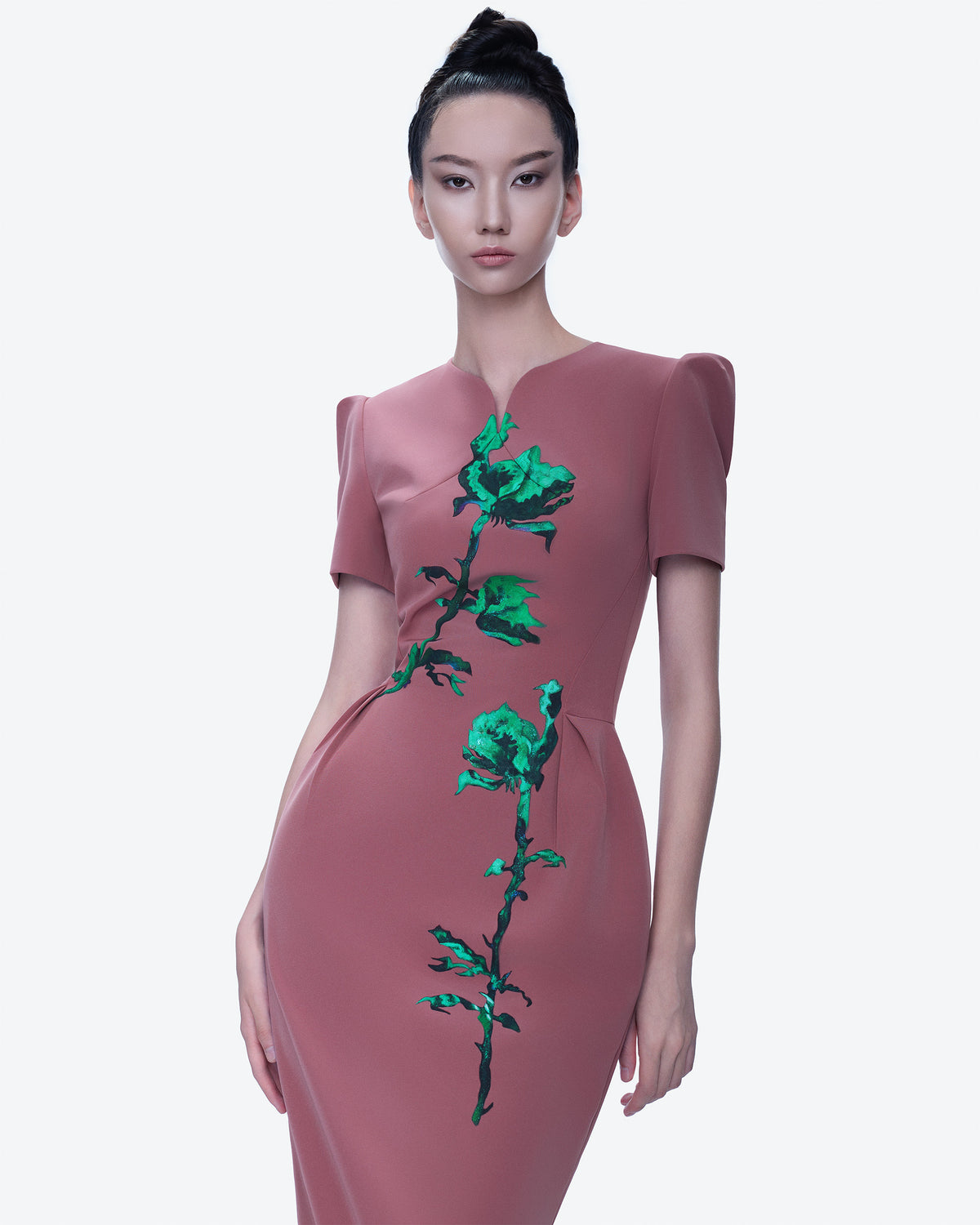 Mystic Elegance - Raspberry Glace Pegged Midi Dress