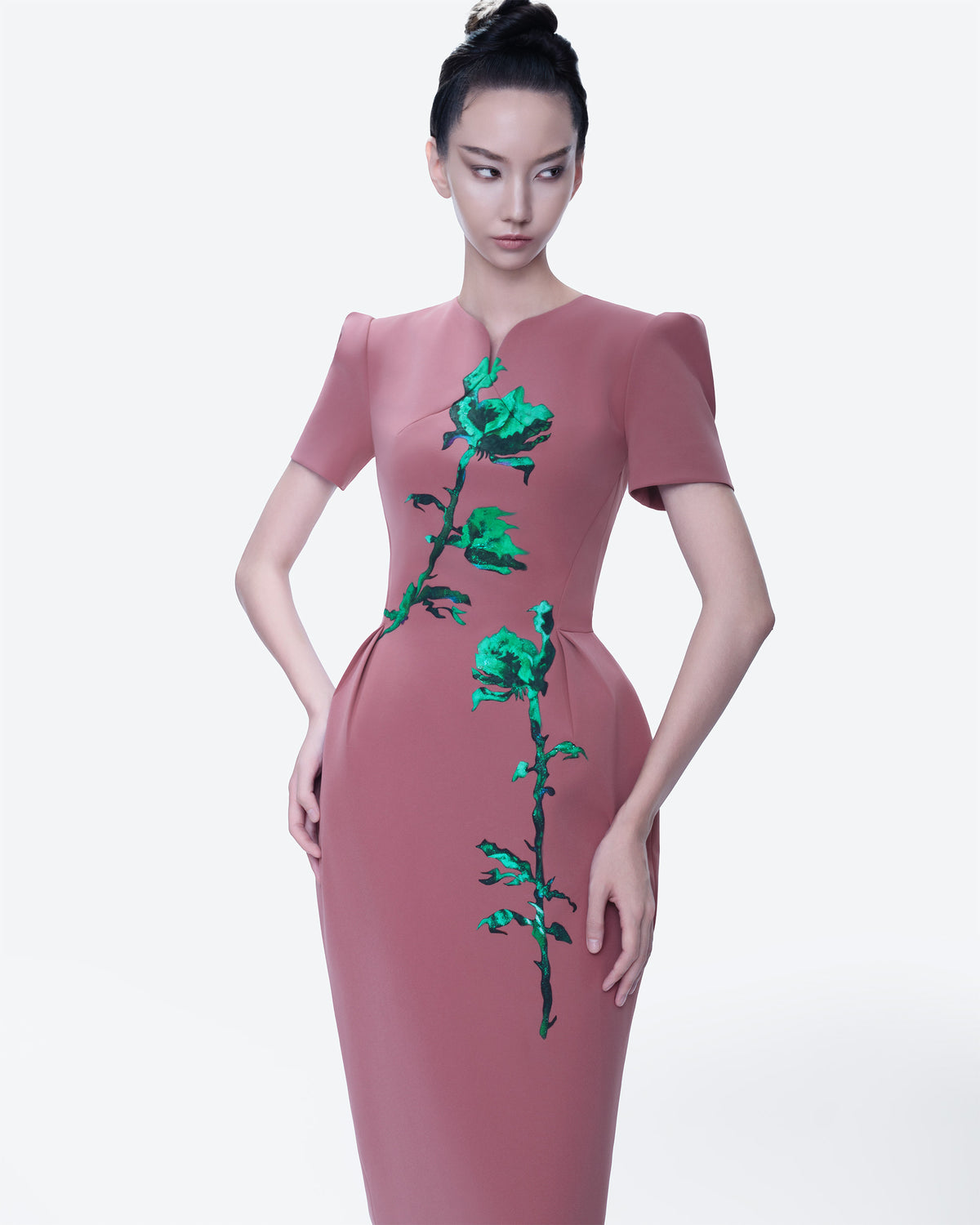 Mystic Elegance - Raspberry Glace Pegged Midi Dress