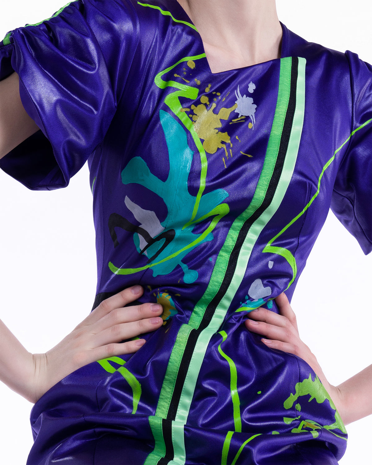 Abstract Flower - Asymmetrical Indigo Purple Midi Dress