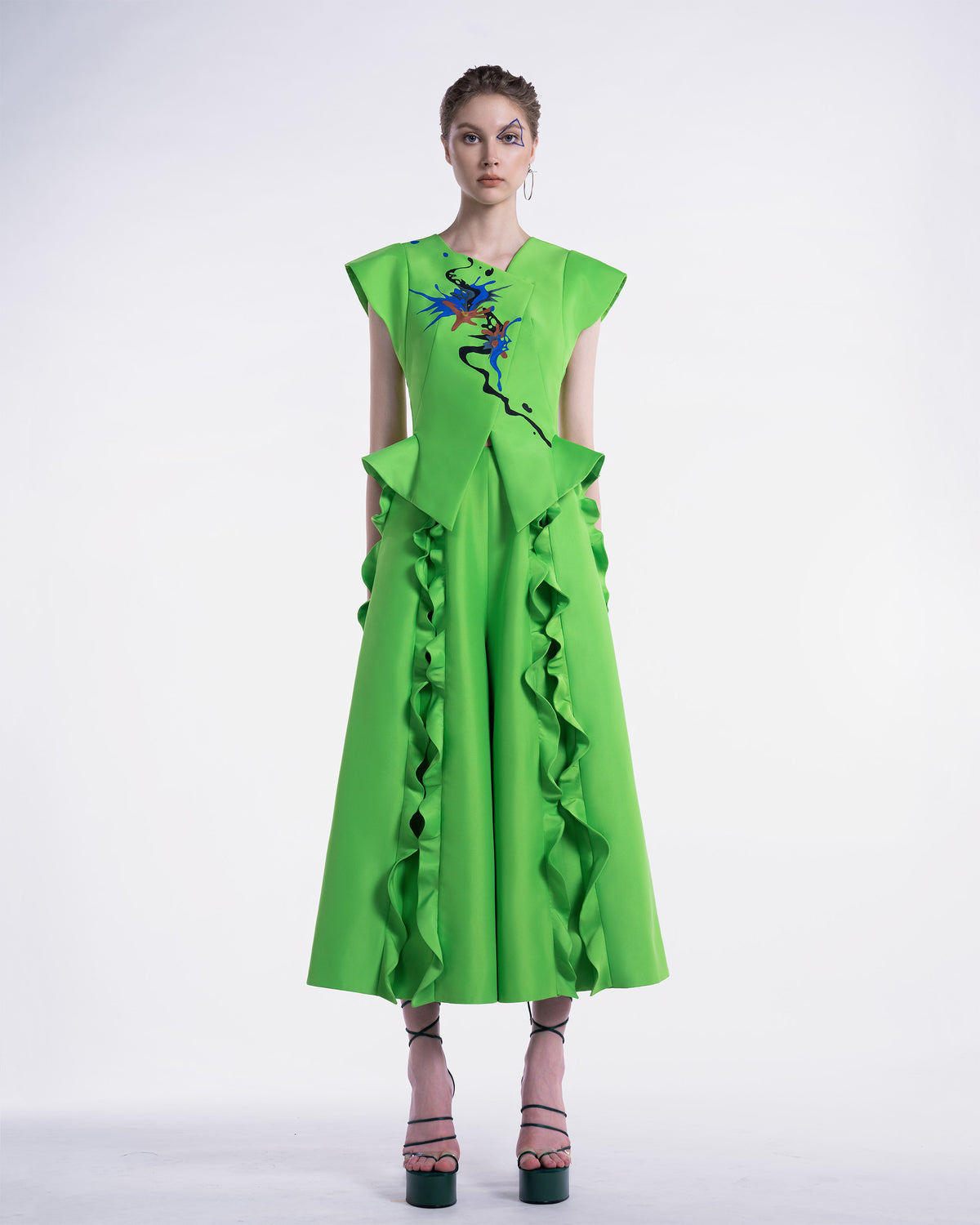 Flounce Detailing Neon Green Palazzo Trousers