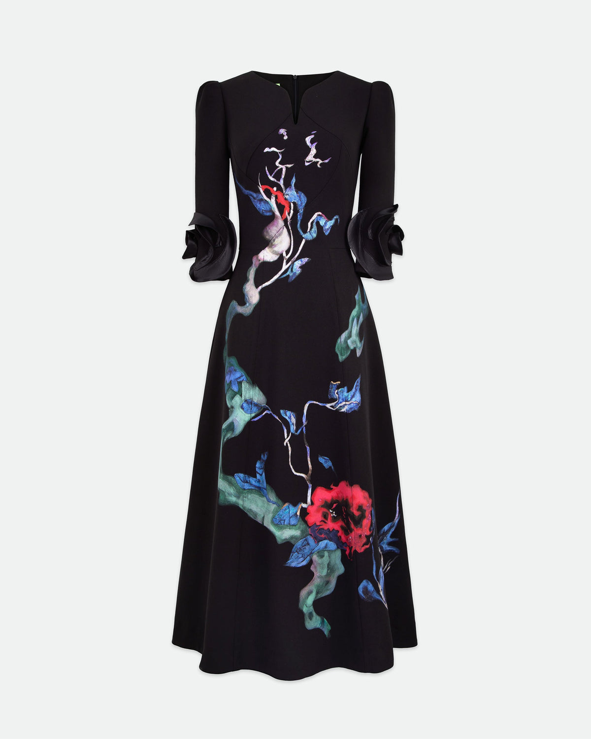 Midnight Garden - Asymmetrical Black Midi Dress