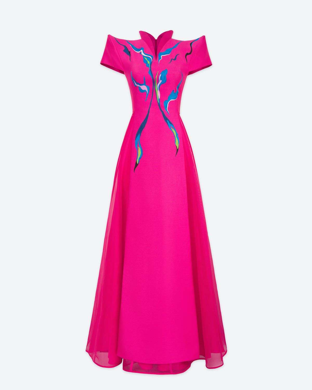 Bloom - Structured Shoulder Pink Evening Dress