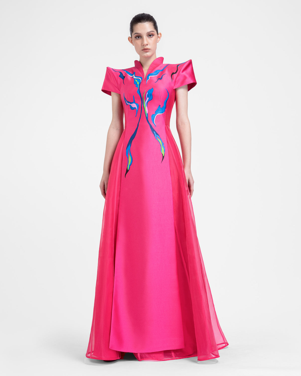 Bloom - Structured Shoulder Pink Evening Dress