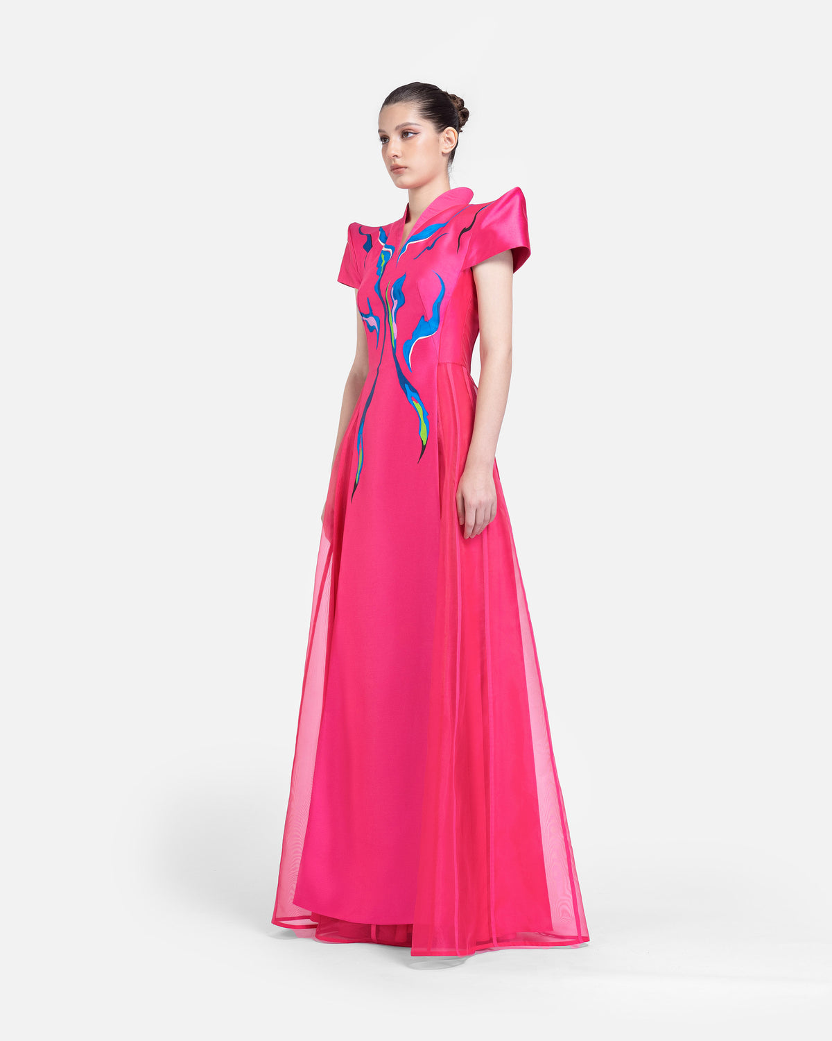 Bloom - Structured Shoulder Pink Evening Dress