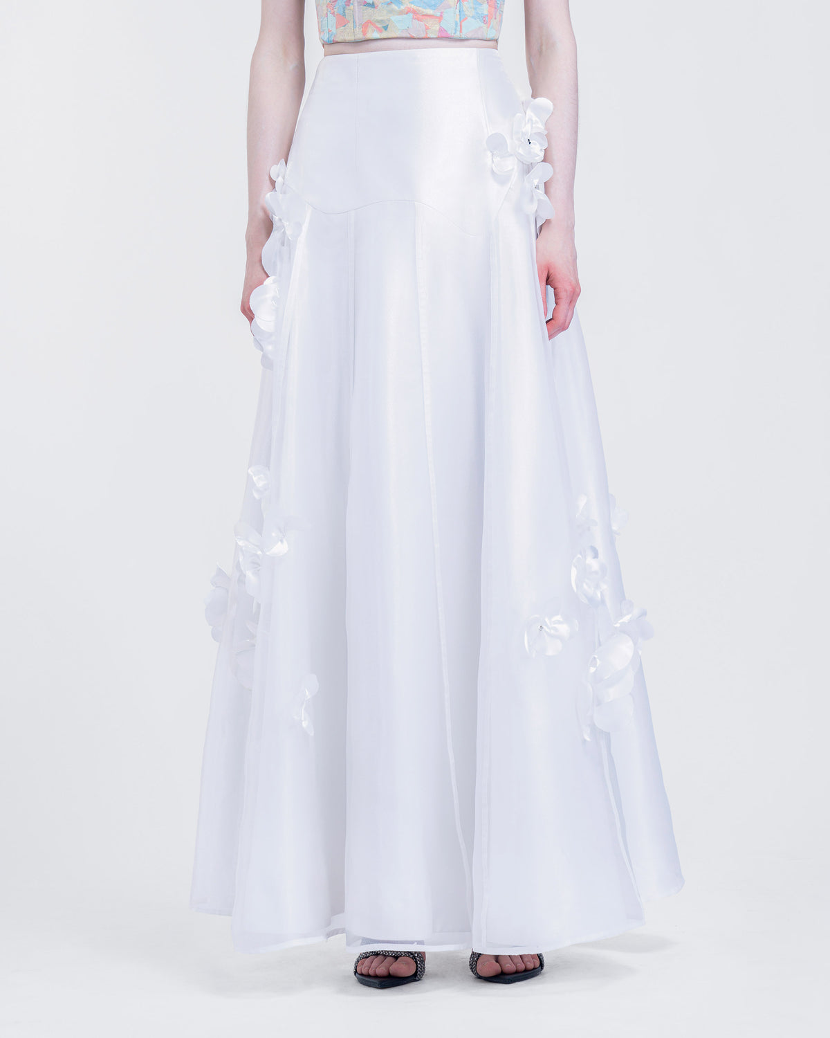 Make A Wish - Flowers & Stones Embroidered Maxi White Skirt