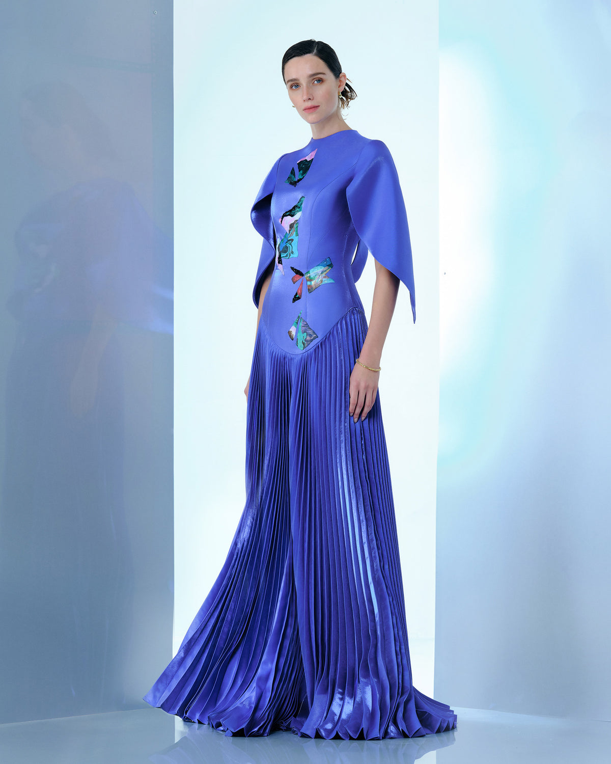 Fancy Flow - Cape Sleeve Pleated Maxi Dress