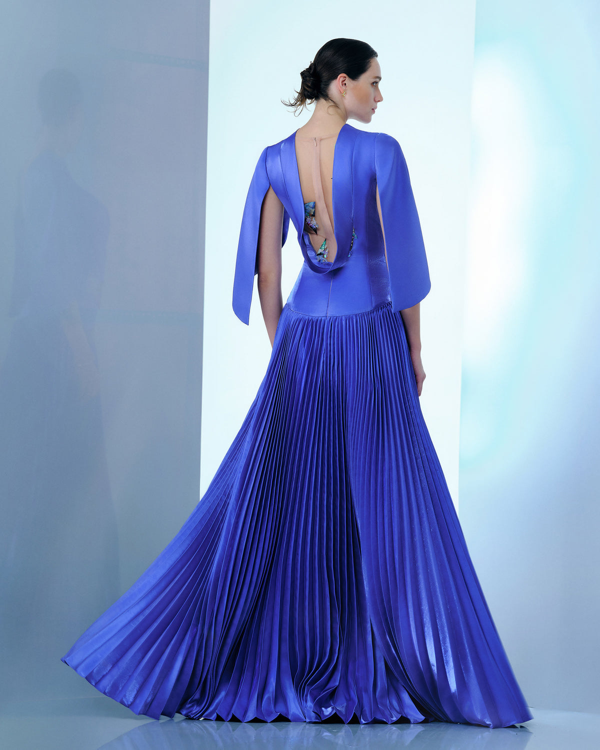 Fancy Flow - Cape Sleeve Pleated Maxi Dress