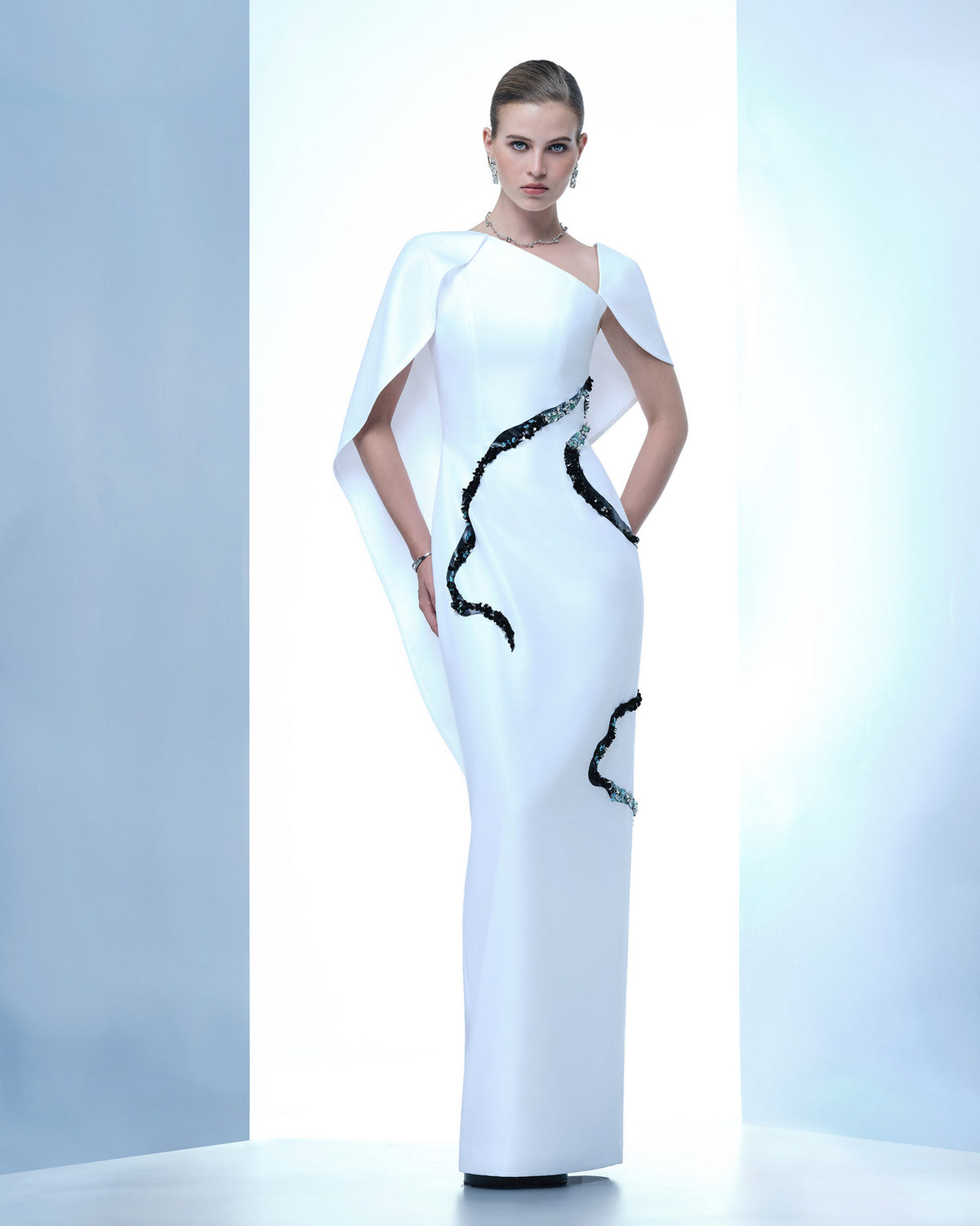 Flower's Whisper - Asymmetrical Cape Evening Dress