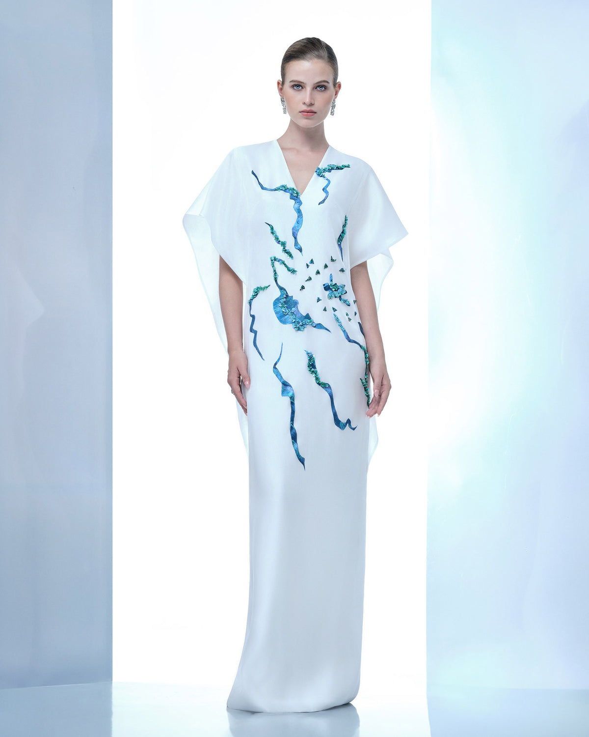 Himalayan White Poppy - Abstract Maxi Dress