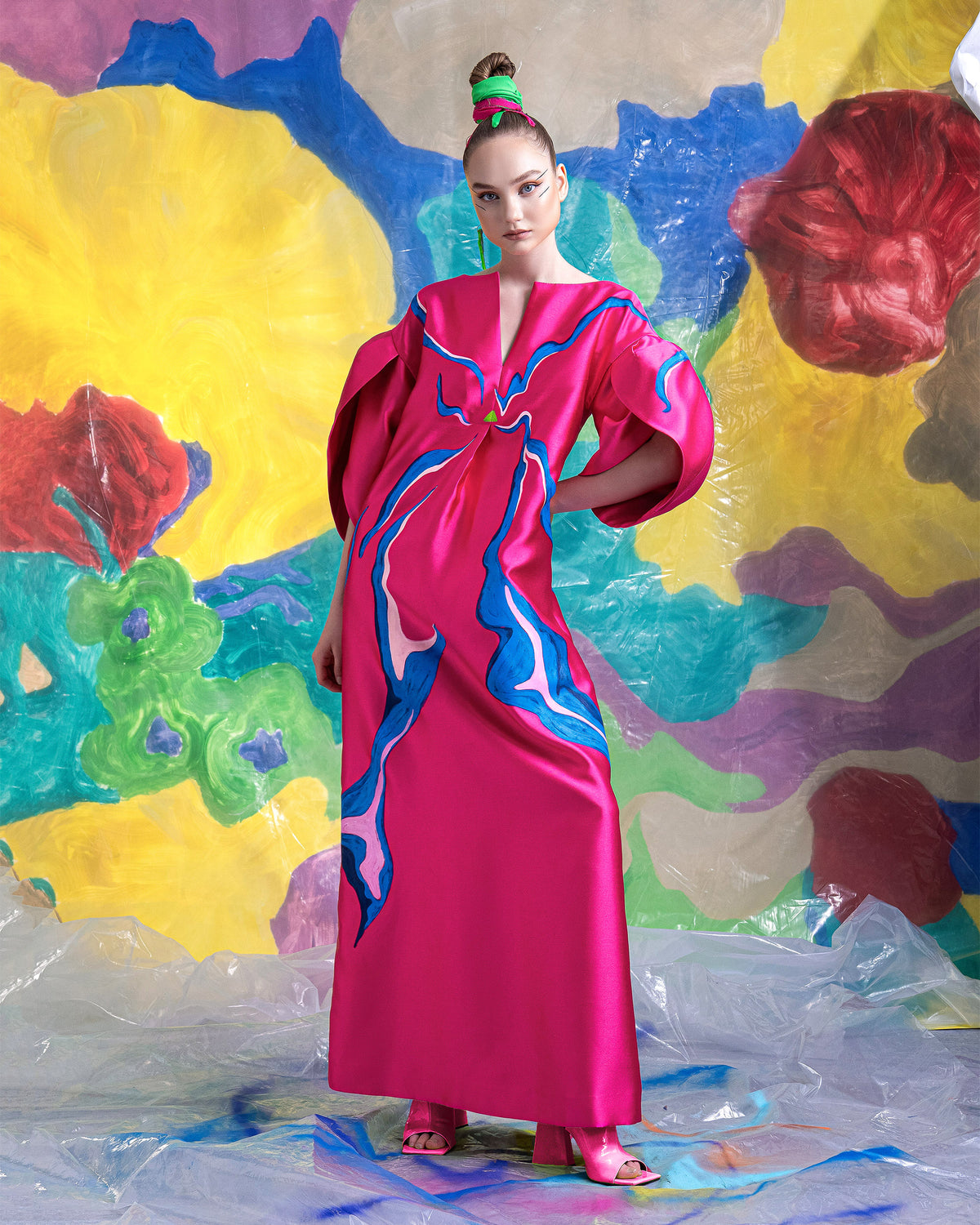 The Butterfly - Voluminous Sleeves Hot-Pink Kaftan Dress