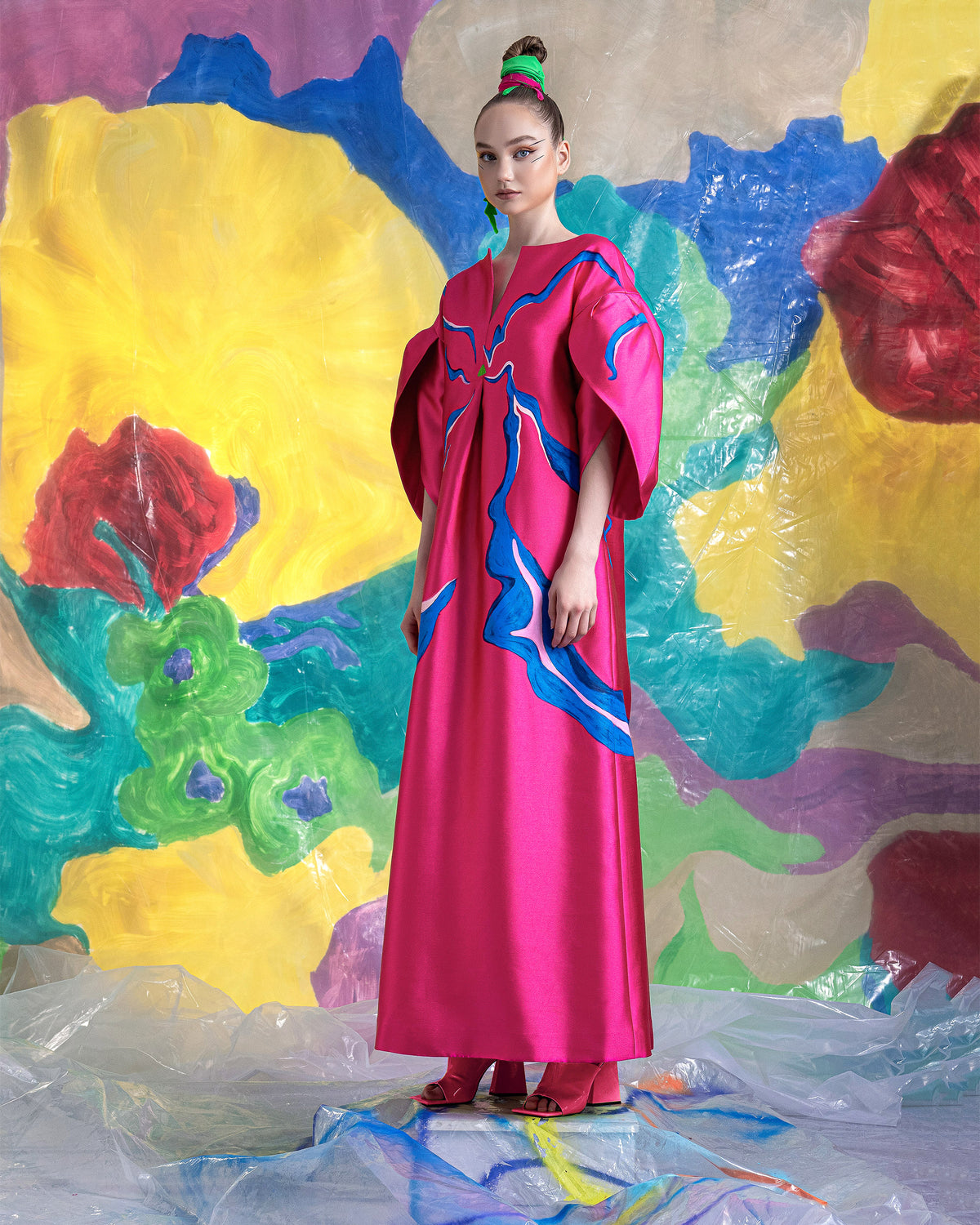 The Butterfly - Voluminous Sleeves Hot-Pink Kaftan Dress