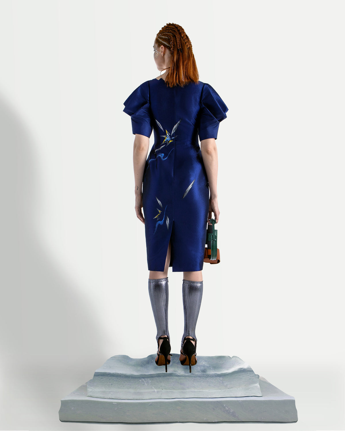 Floating Flowers-Painted Voluminous Sleeve Midi Dress