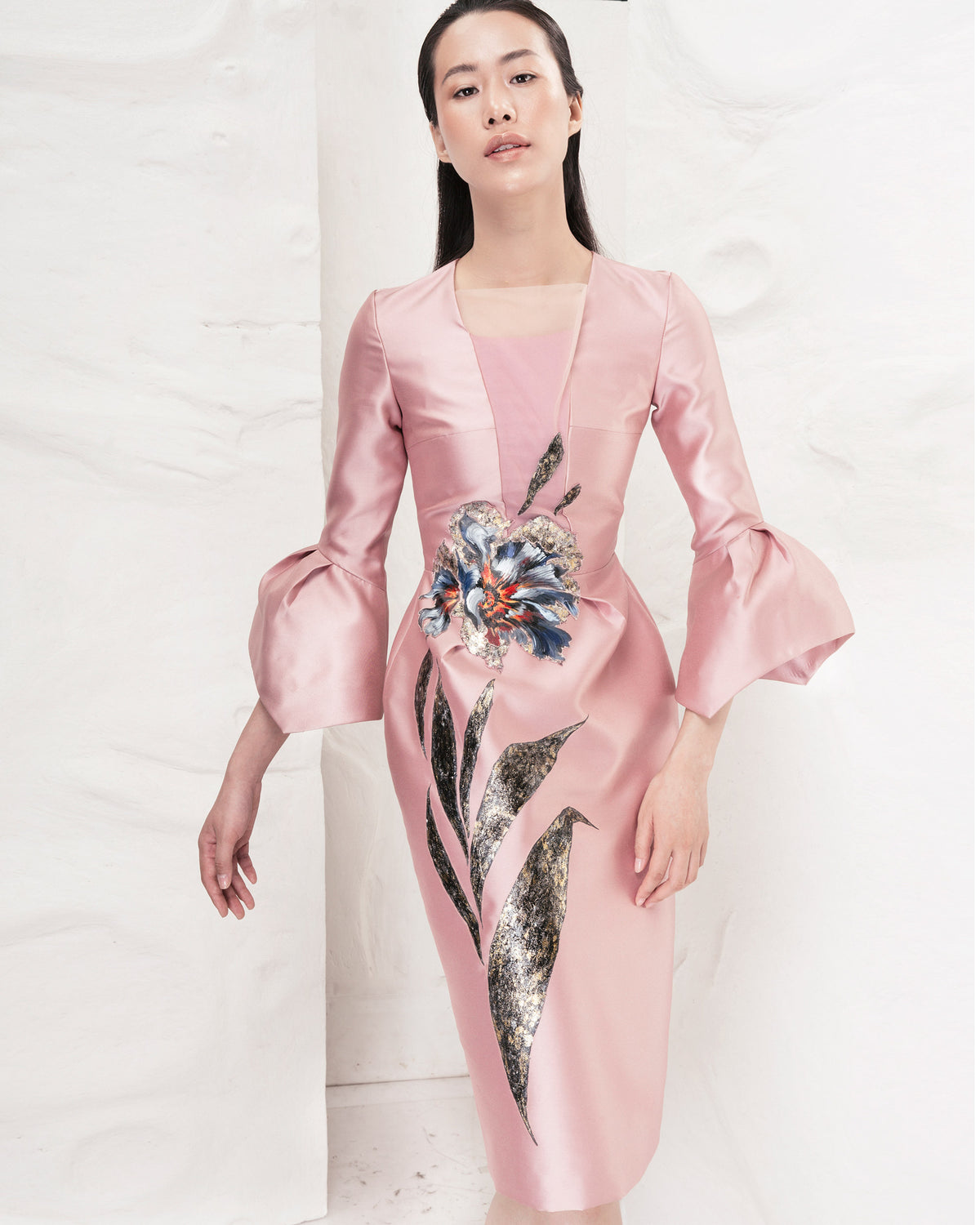 Poppy-painted Taffeta Midi Dress