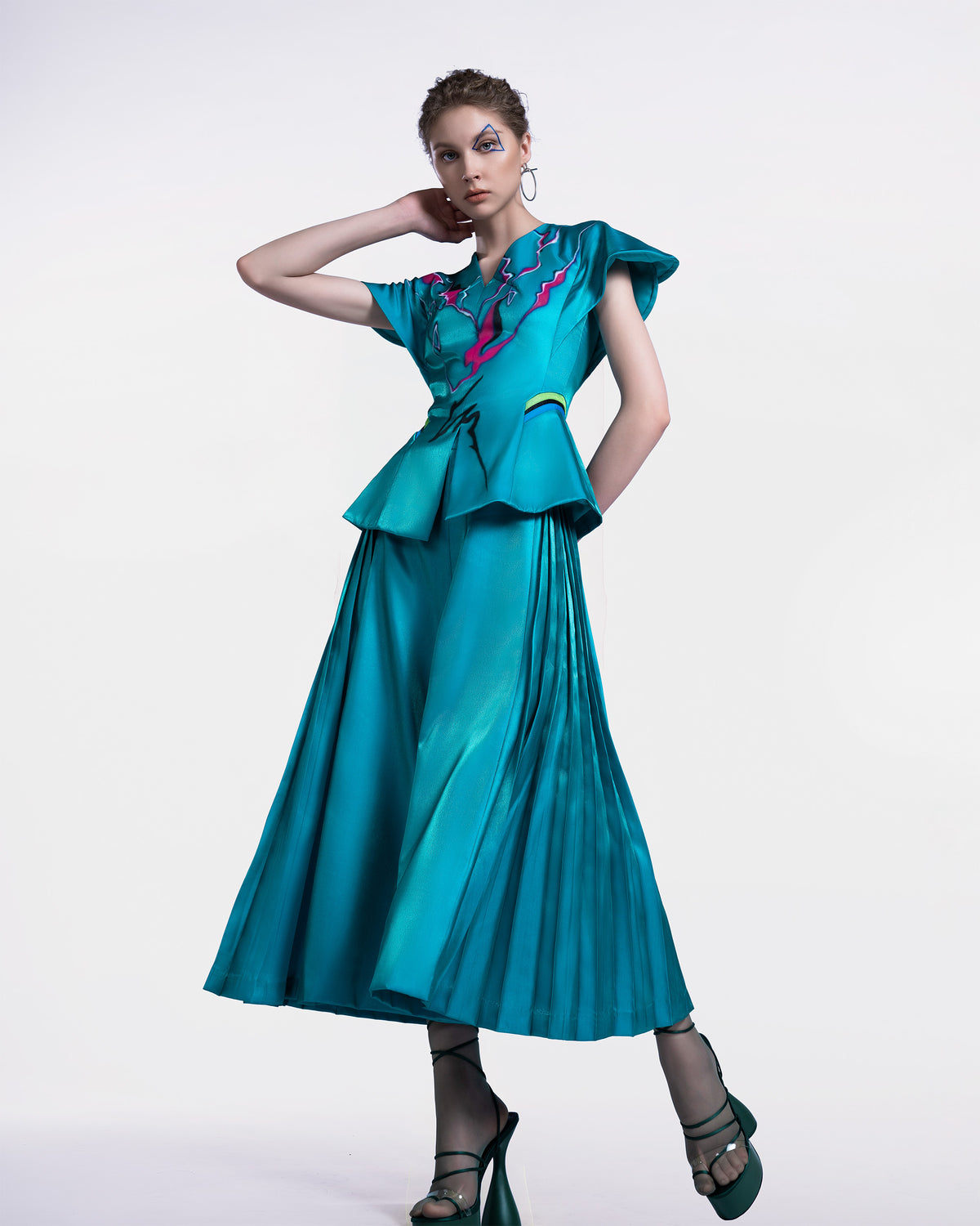 Pleated Panel Cobalt Teal Culottes Trousers