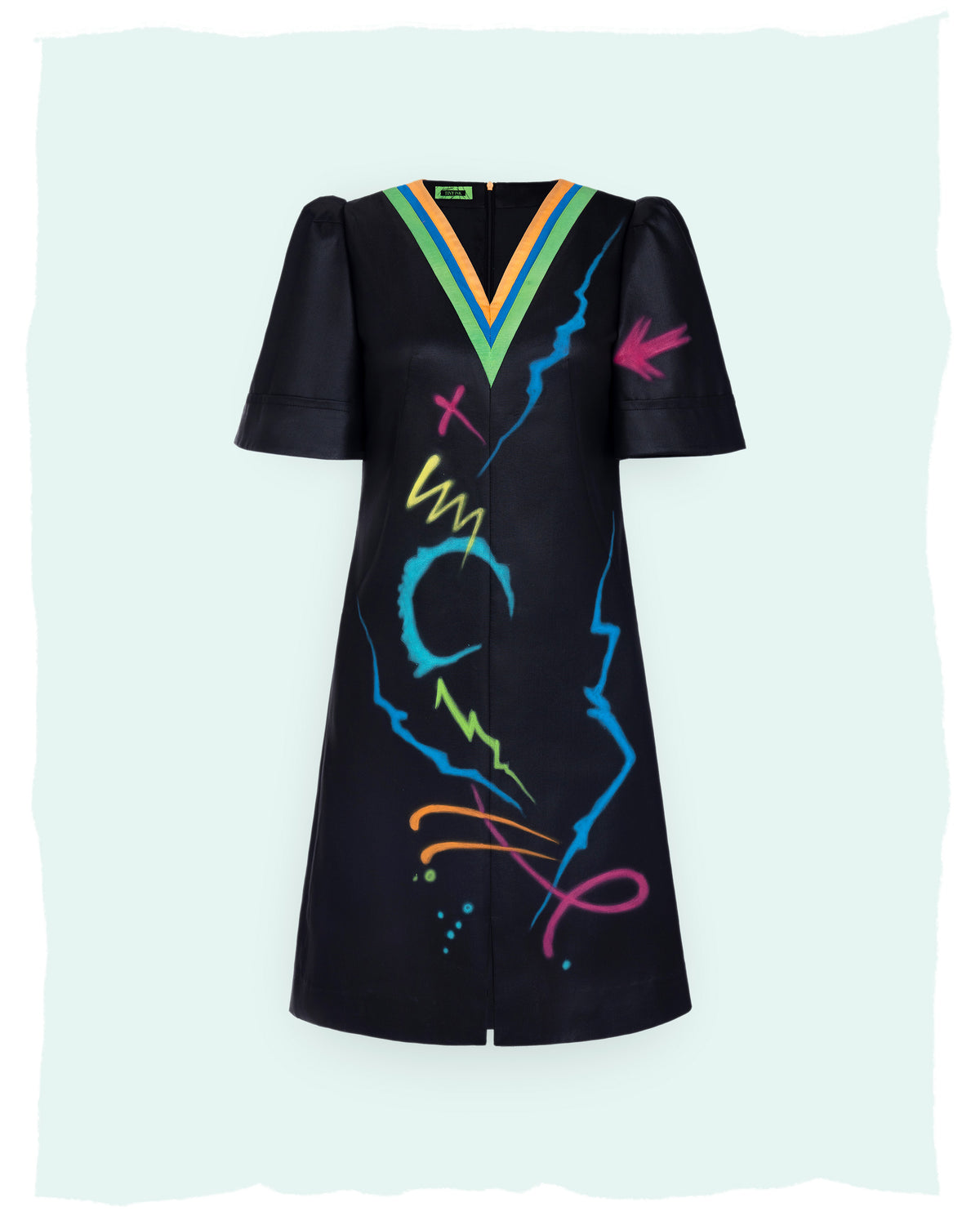 Brilliant Scratches - Color Mixed V-neck Shift Black Dress