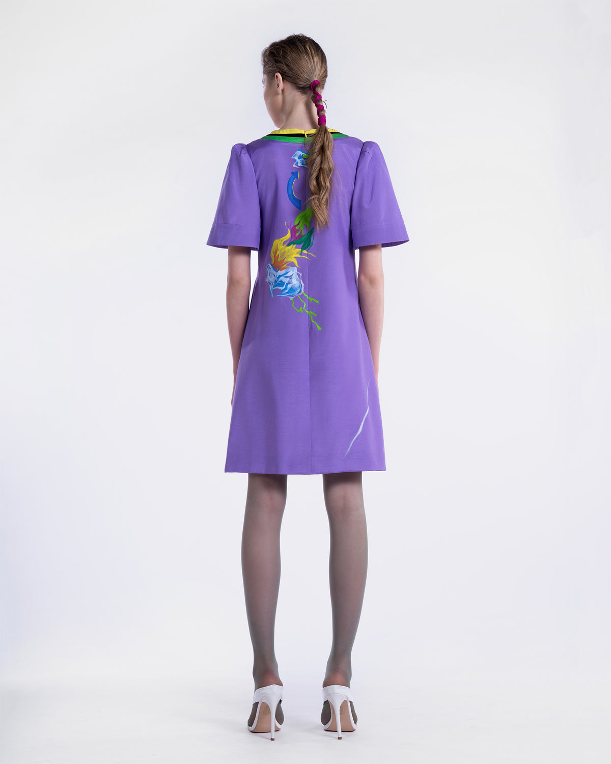 Relax In The Cloud - Color Mixed V-neck Lavender Shift Dress