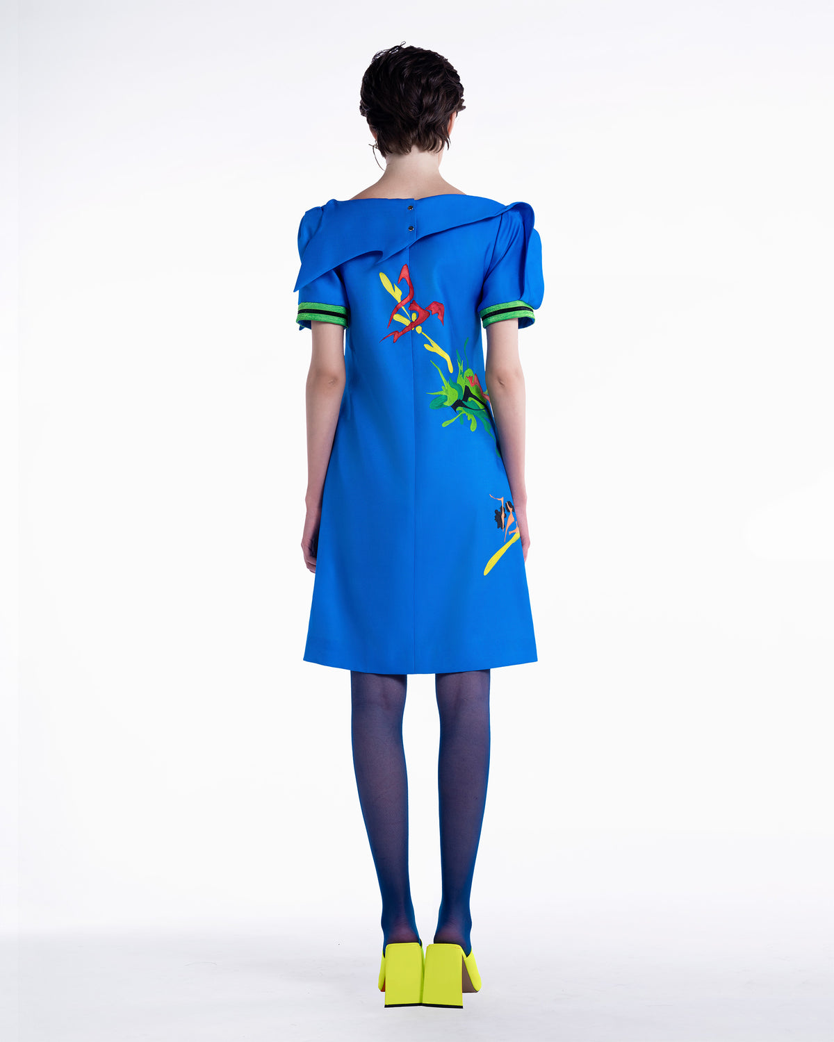 Illusion - Asymmetrical Collar Blue Shift Dress