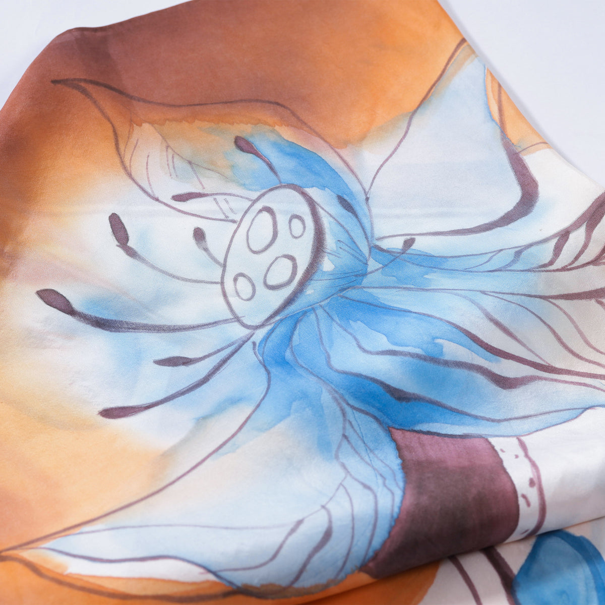 SEN - Lotus Hand-painted 90 Twill Silk Scarf