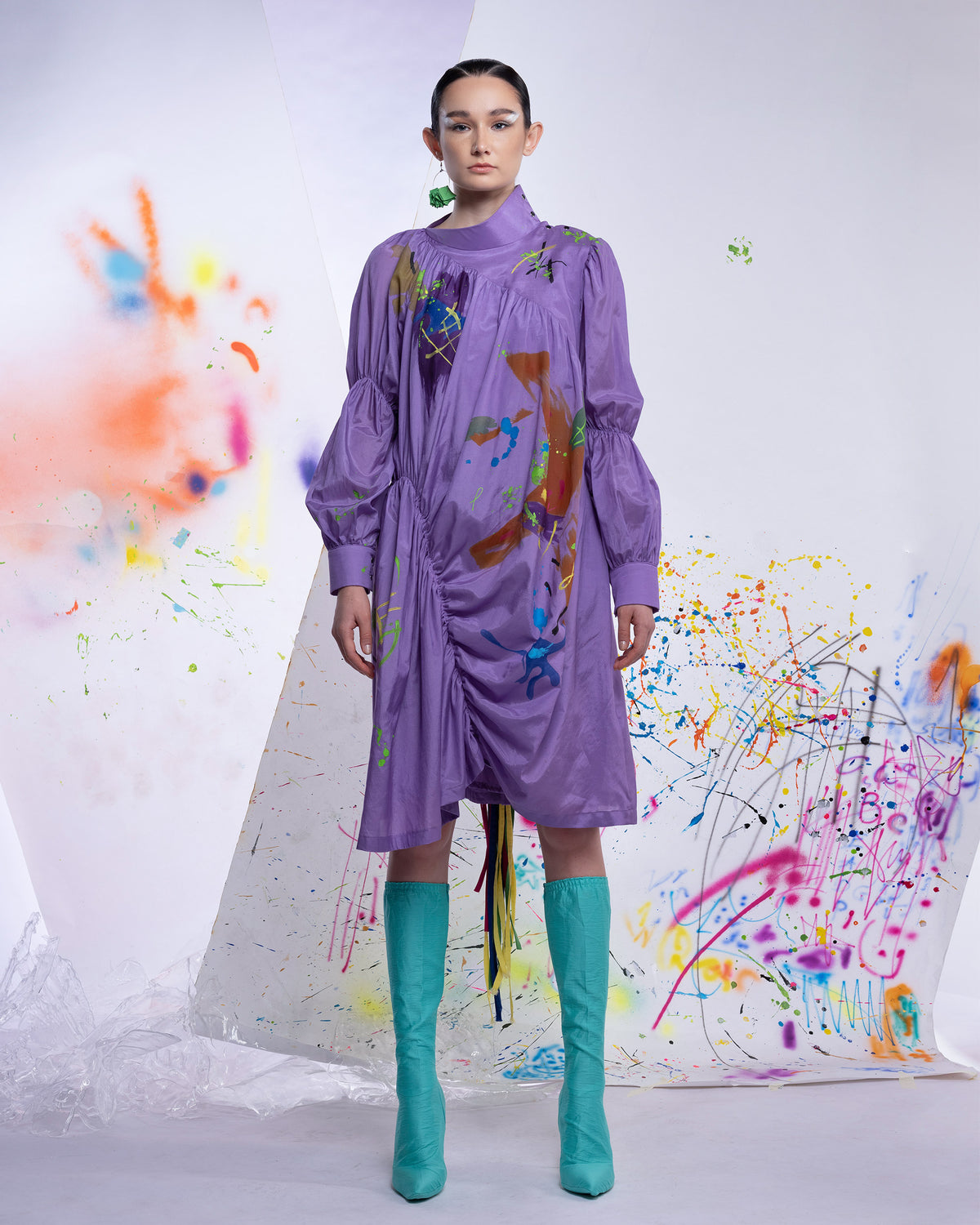 Purple Cloud - Asymmetrical Gathered Dress