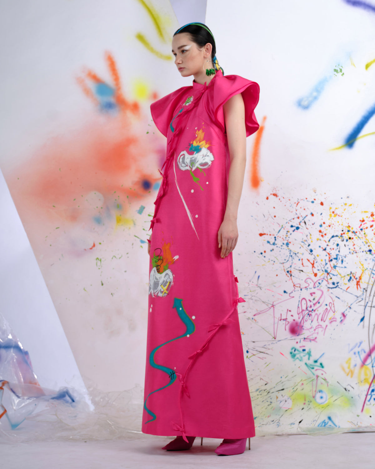 Dragon Curving - Hot Pink Gown Dress