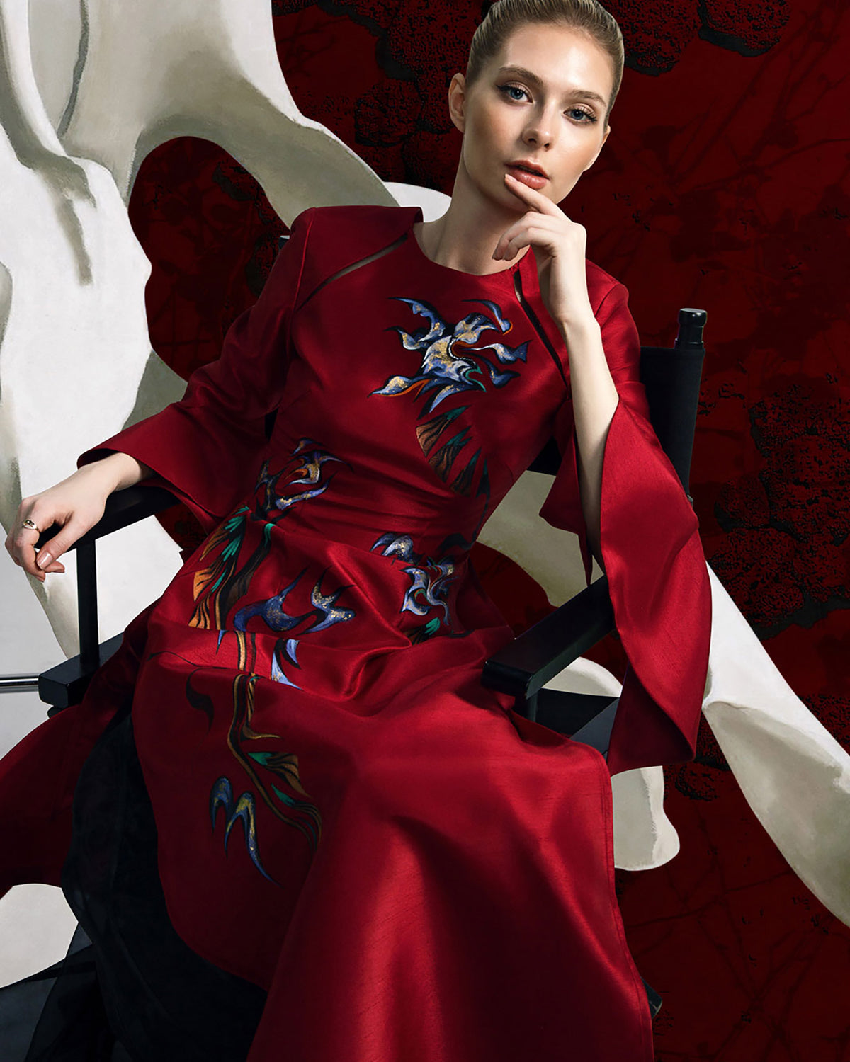 Red Dragon - Circular Sleeves Contemporary Ao Dai