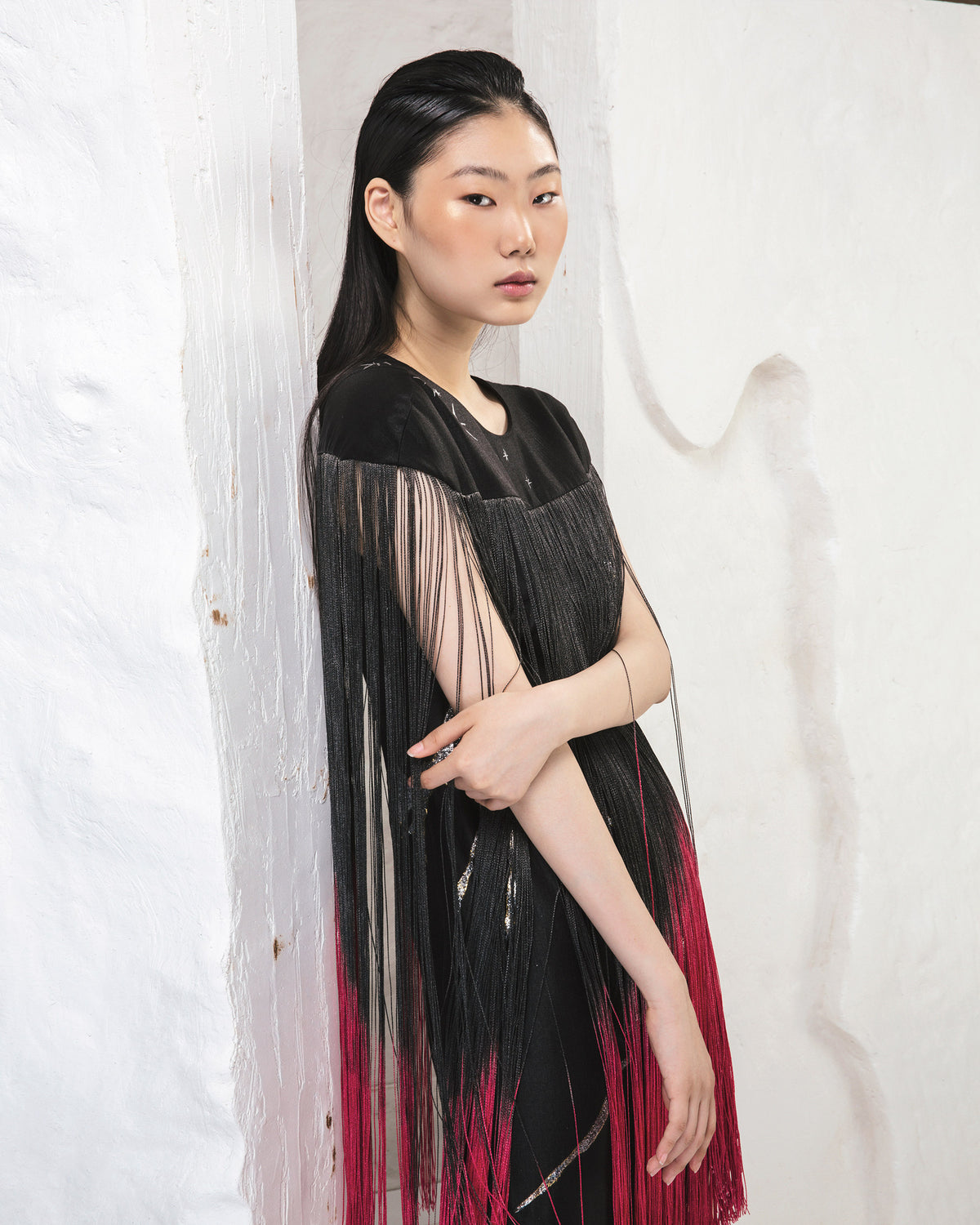 Mountain-painted  Black Fringe Dress