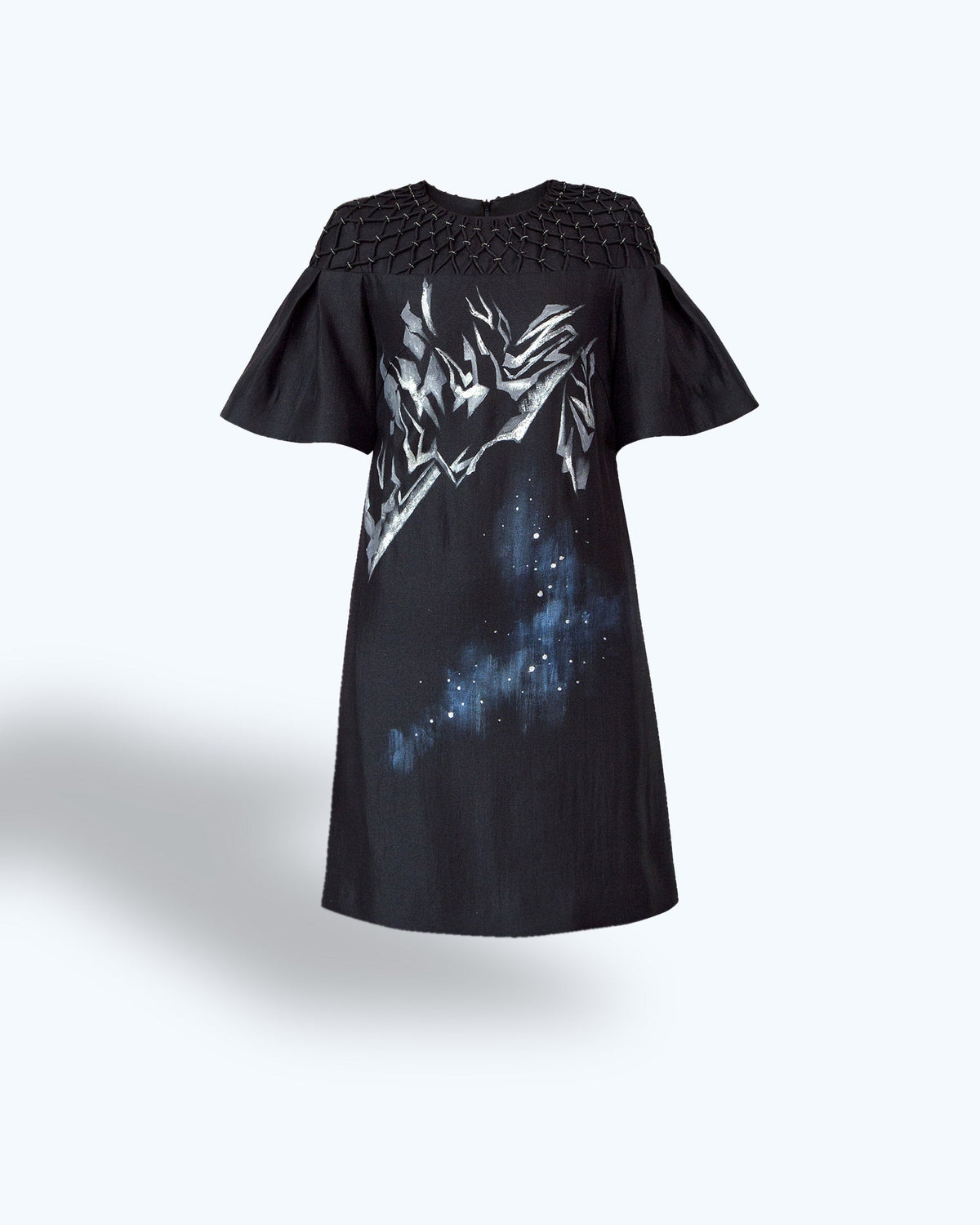 TinyInk-Fallwiner19-black-hand-painted-abstract-voluminous-sleeve-mini-dress