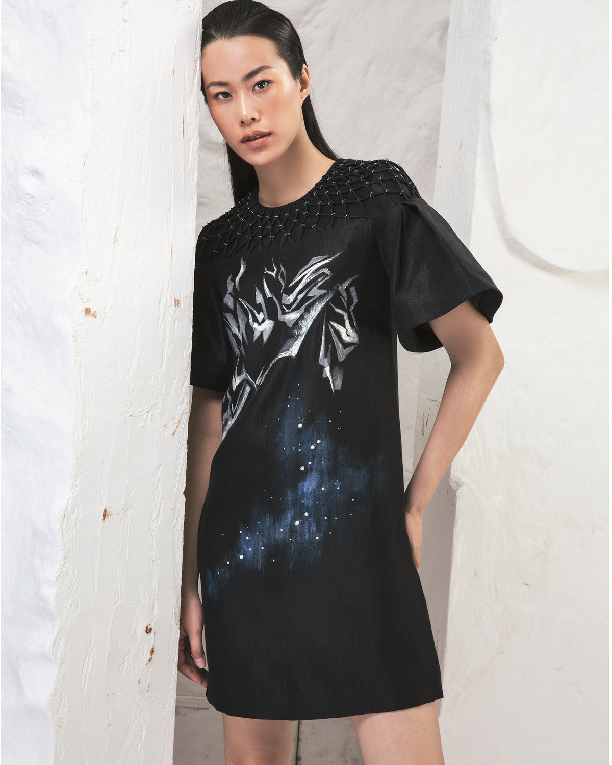 Mountain-painted Ruffle Sleeve Shift Dress