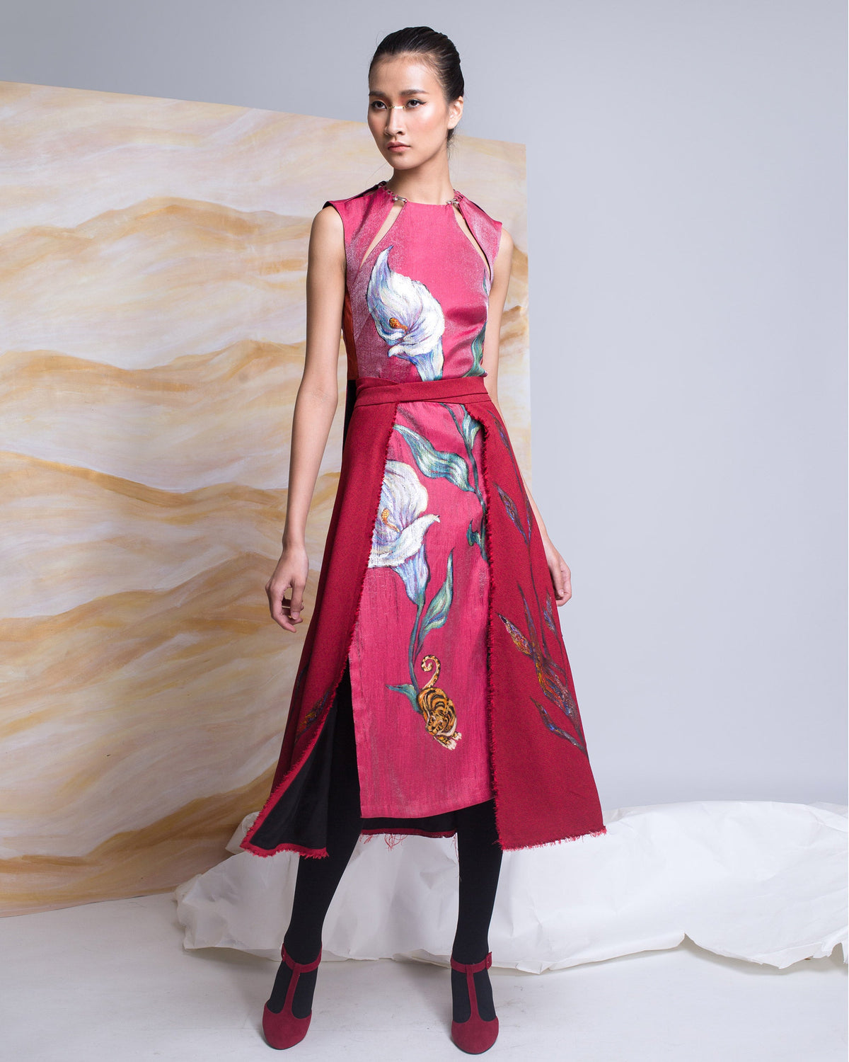 TinyInk-Fallwinter16-red-hand-painted-lily-surrealism-contemporary-aodai