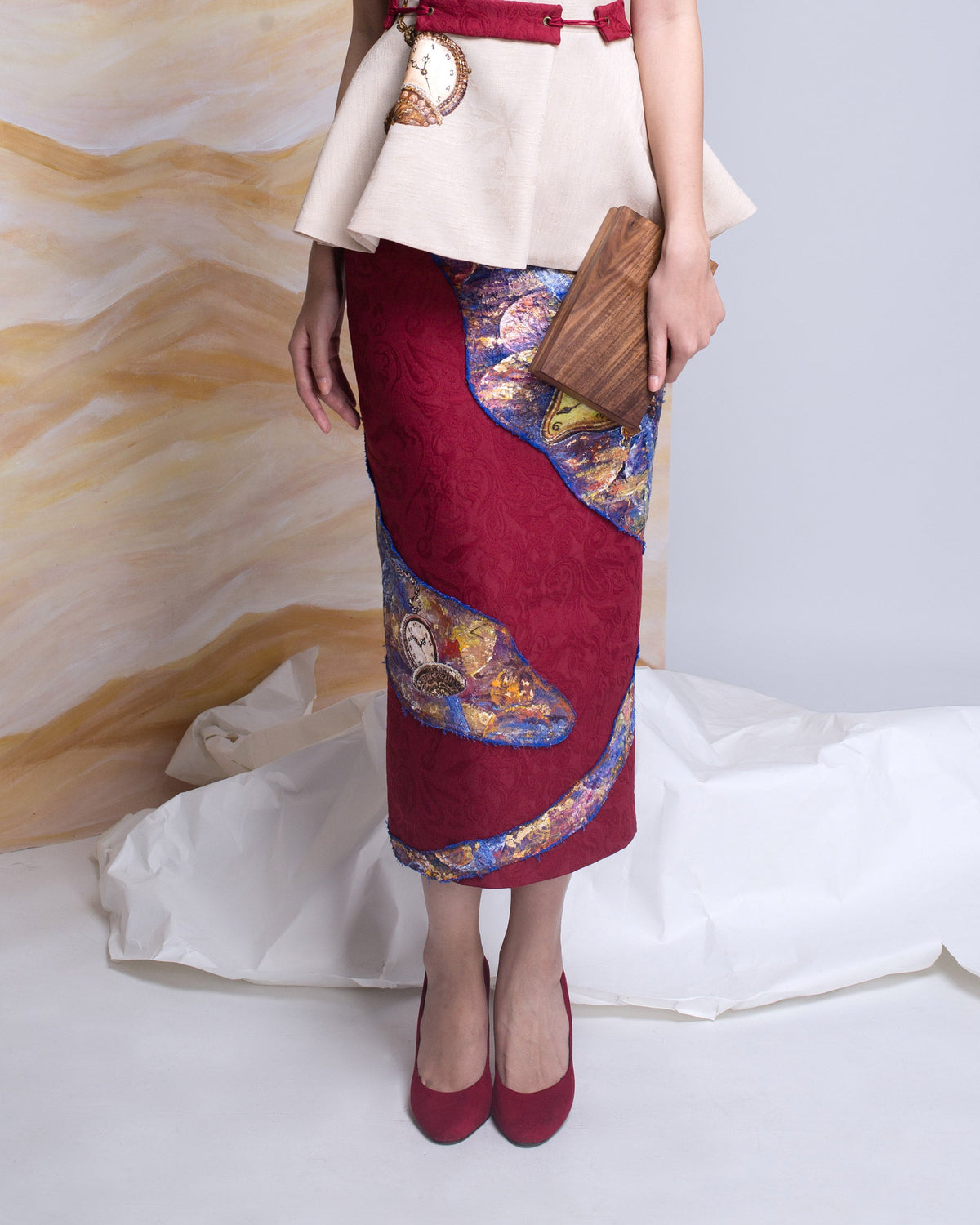 TinyInk-Fallwinter16-wine-red-hand-painted-surrealism-pencil-skirt